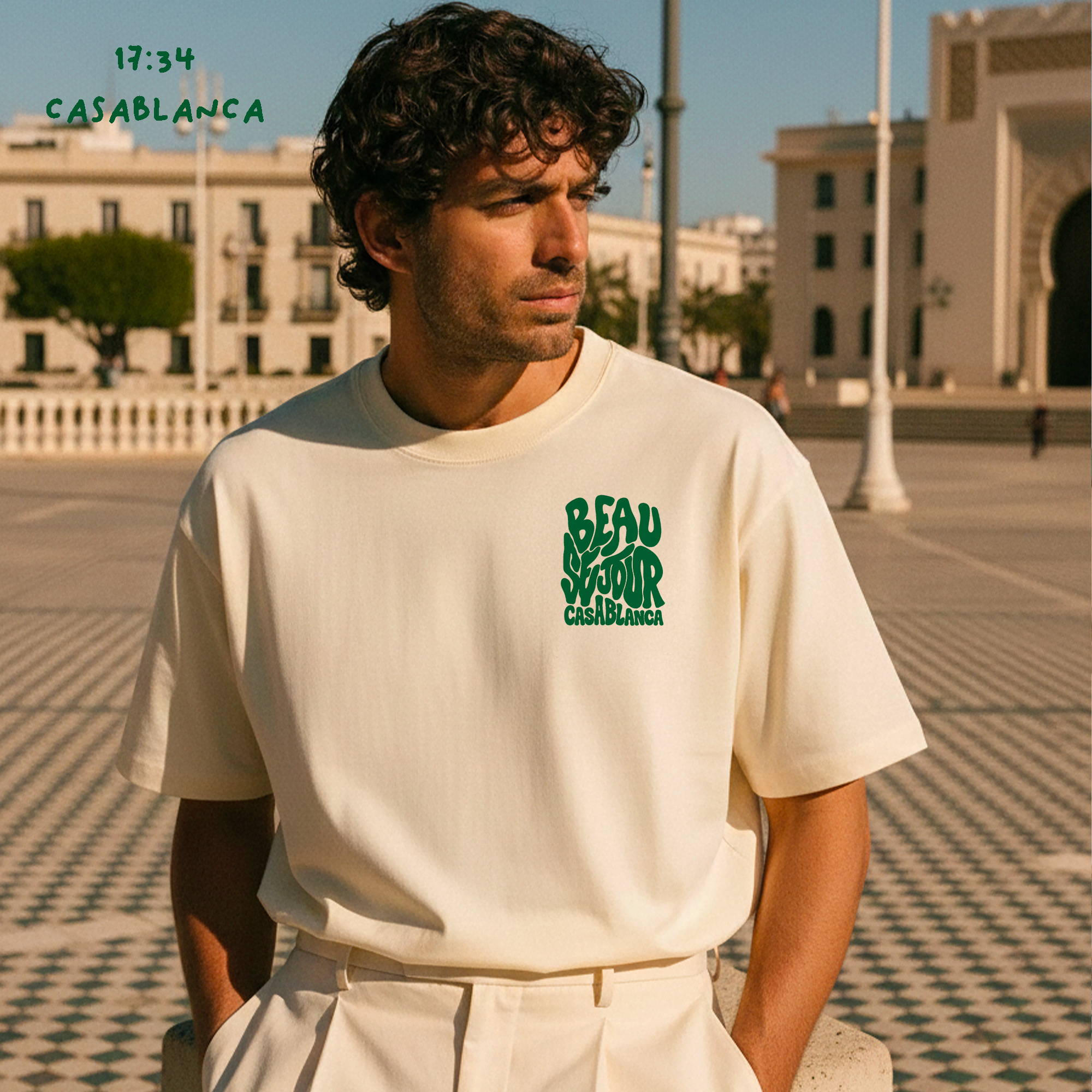 T-Shirt creme Casablanca - Beauséjour France - Coupe large - T-Shirt creme unisexe