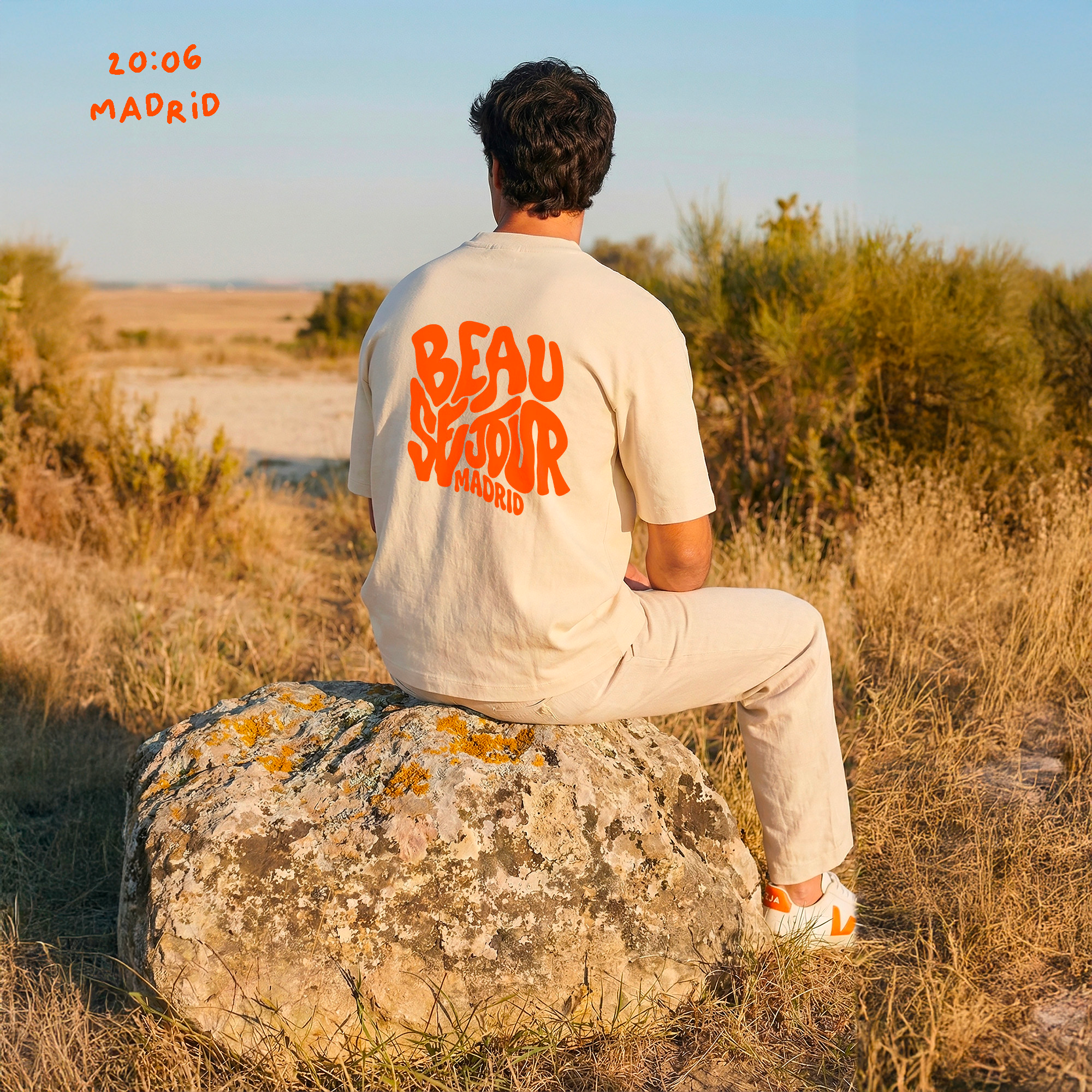 T-Shirt creme Madrid - Beauséjour France - Coupe large - T-Shirt creme unisexe