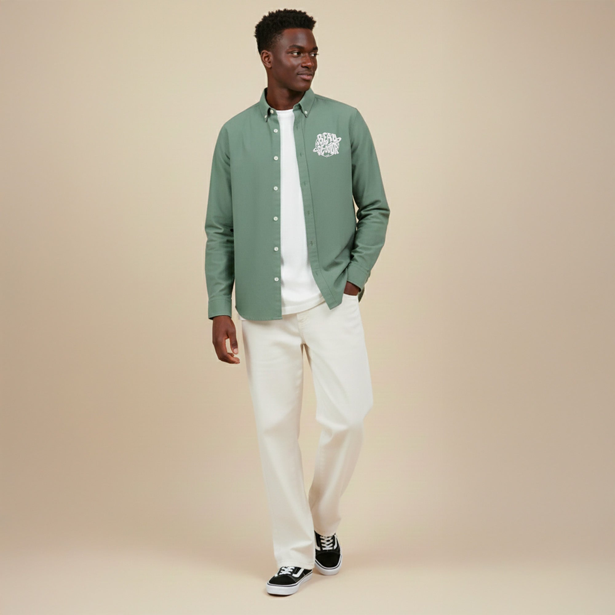 Chemise pour homme de couleur verte - 100% coton biologique - Chemise décontractée agréable a porter - Chemise Beauséjour