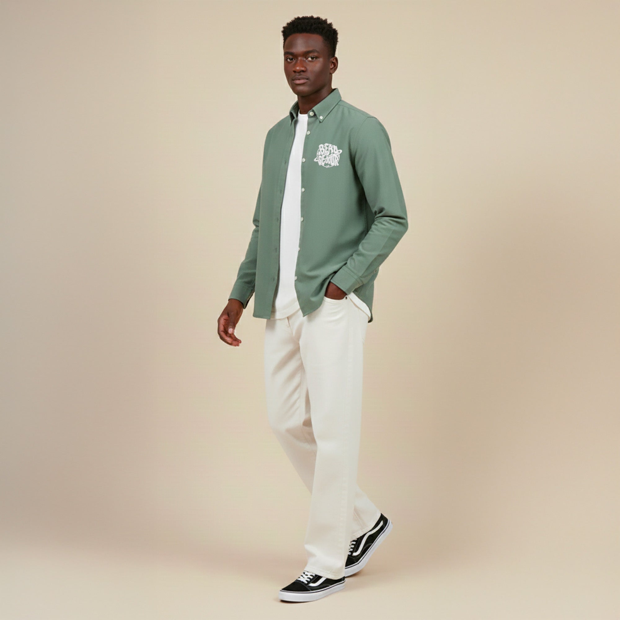 Chemise pour homme de couleur verte - 100% coton biologique - Chemise décontractée agréable a porter - Chemise Beauséjour