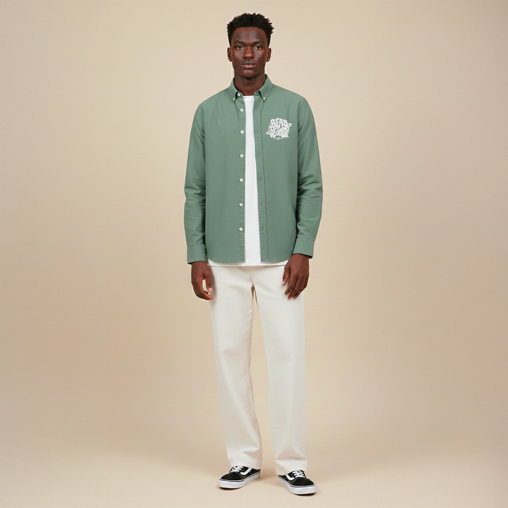 Chemise pour homme de couleur verte - 100% coton biologique - Chemise décontractée agréable a porter - Chemise Beauséjour