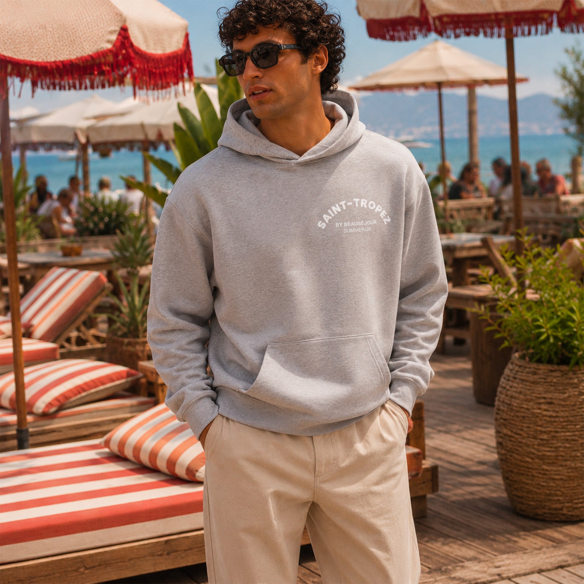 Hoodie gris Saint-Tropez Homme