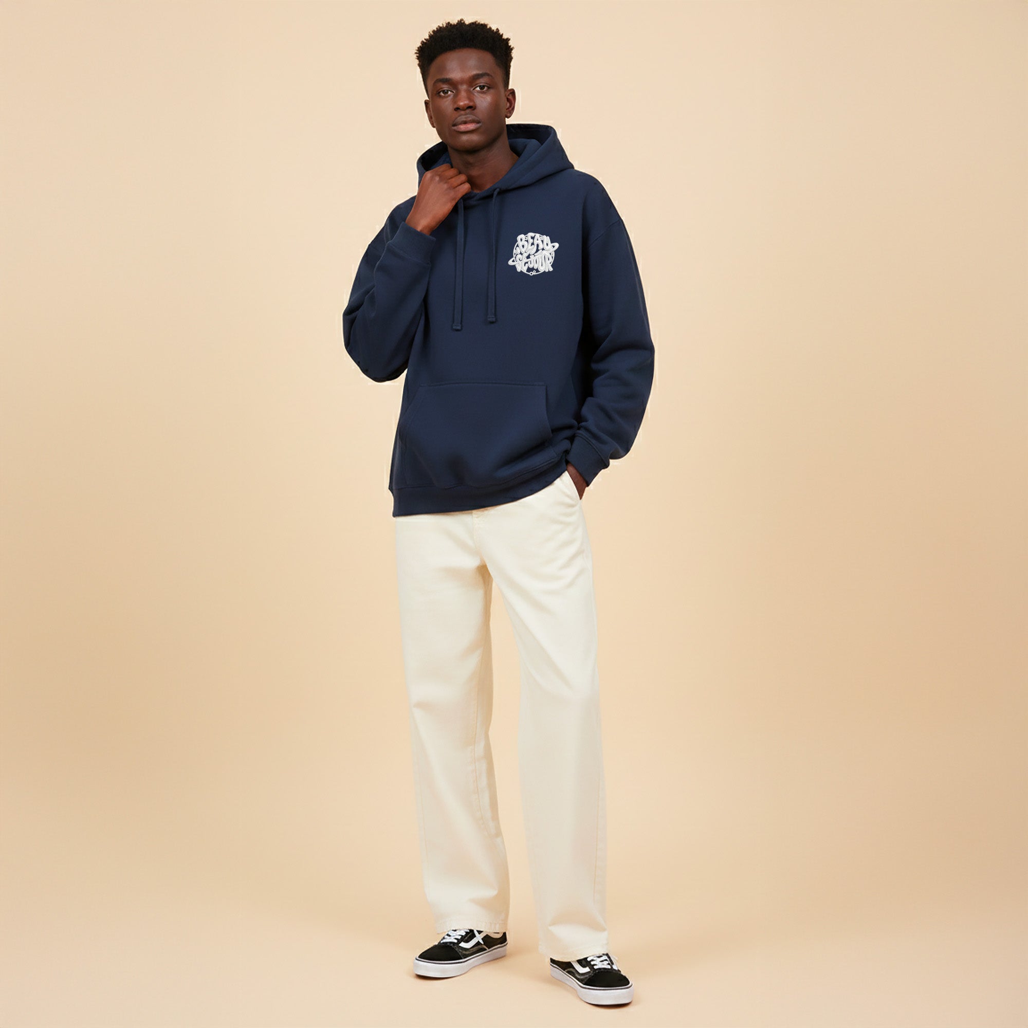 Hoodie bleu marine homme - Hoodie oversize - Beauséjour France - Sweatshirt a capuche homme