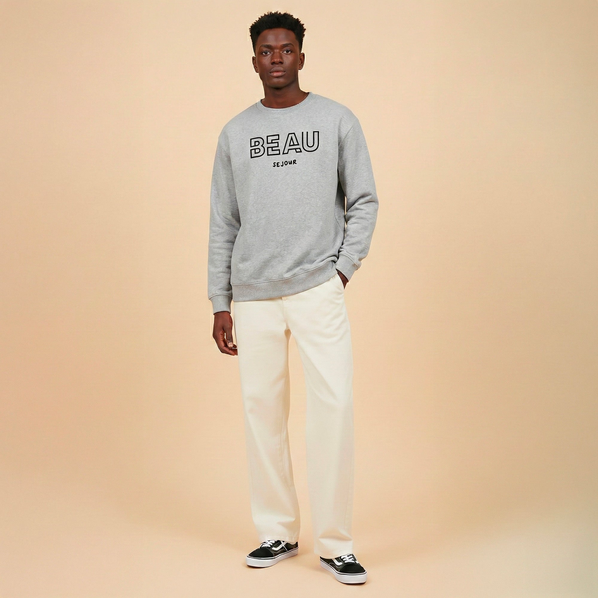 Sweat col rond gris pour homme - Sweat oversized - sweatshirt en molleton brossé. - Beauséjour