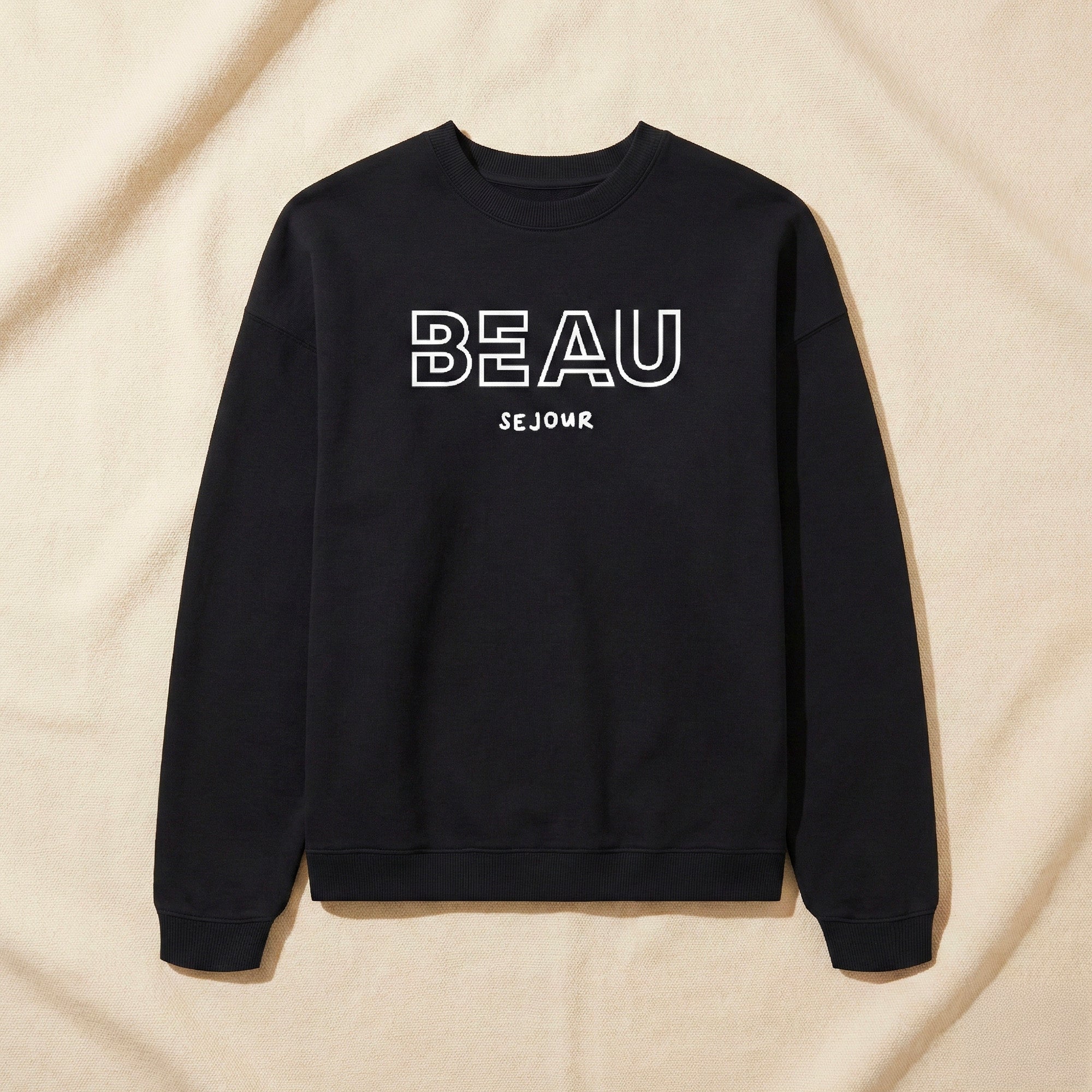 Sweat col rond noir pour homme - Sweat oversized - sweatshirt en molleton brossé. - Beauséjour
