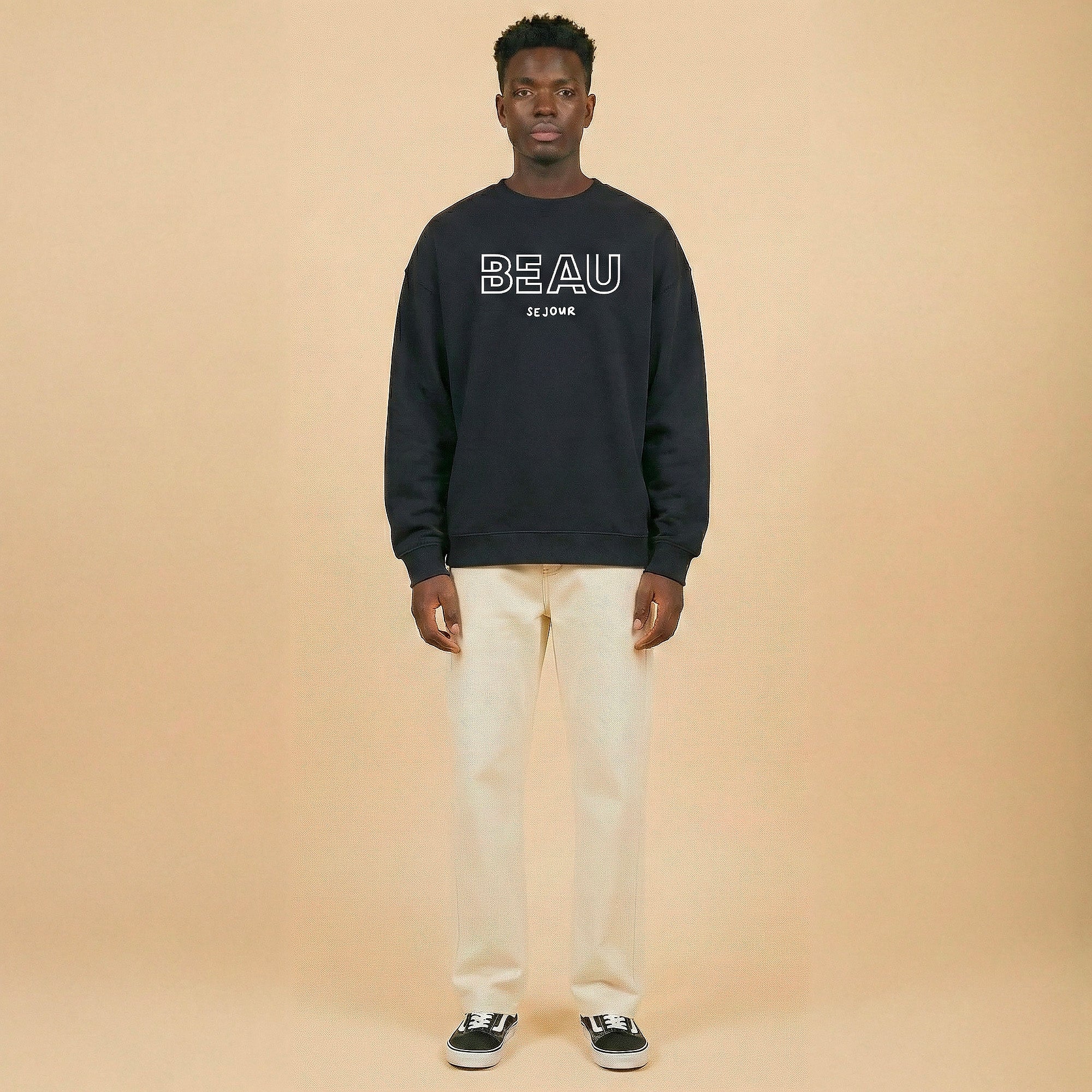 Sweat col rond noir pour homme - Sweat oversized - sweatshirt en molleton brossé. - Beauséjour