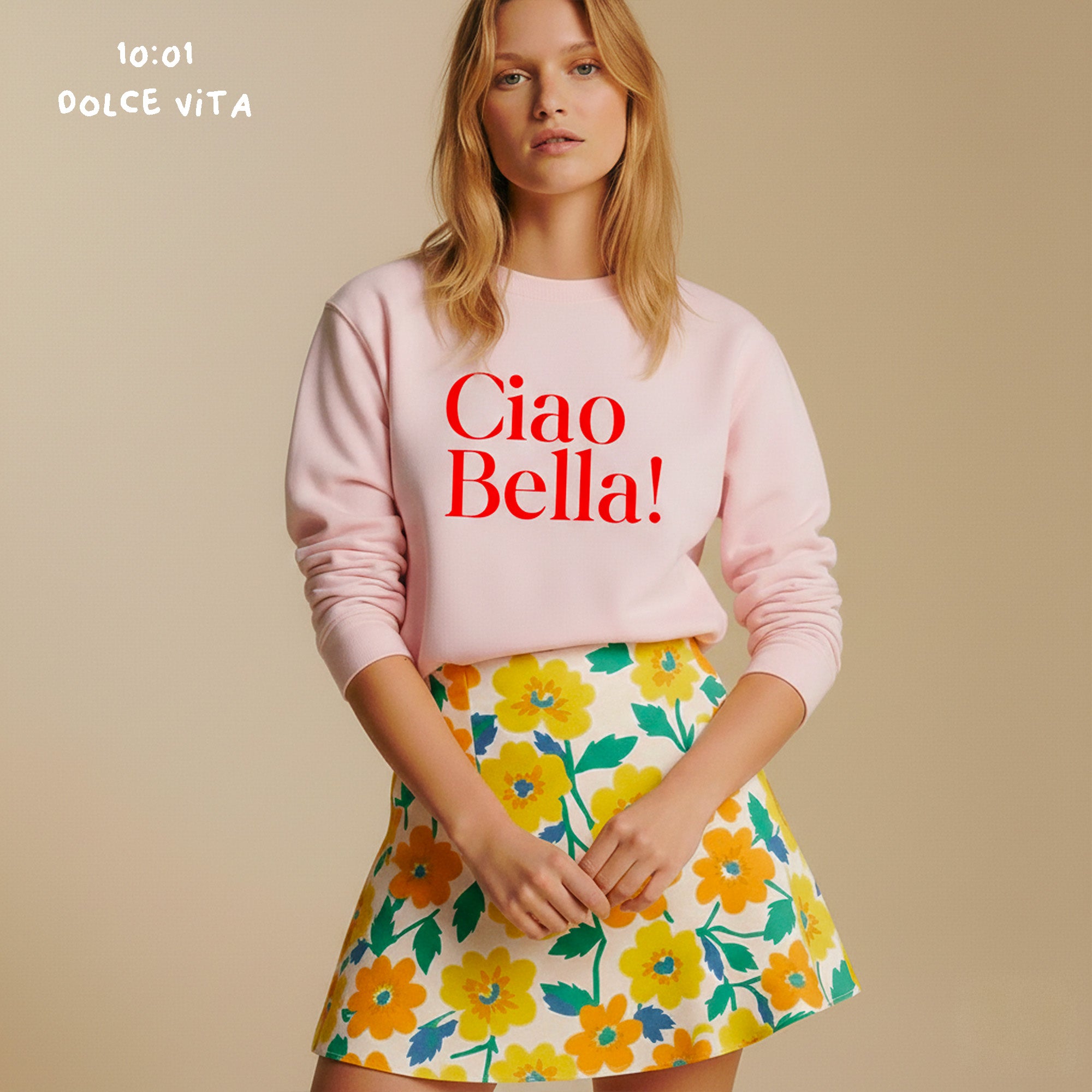 Sweat Ciao Bella - Sweat Dolce Vita - Sweat rose pour femme - Sweat idéal pour l'été.