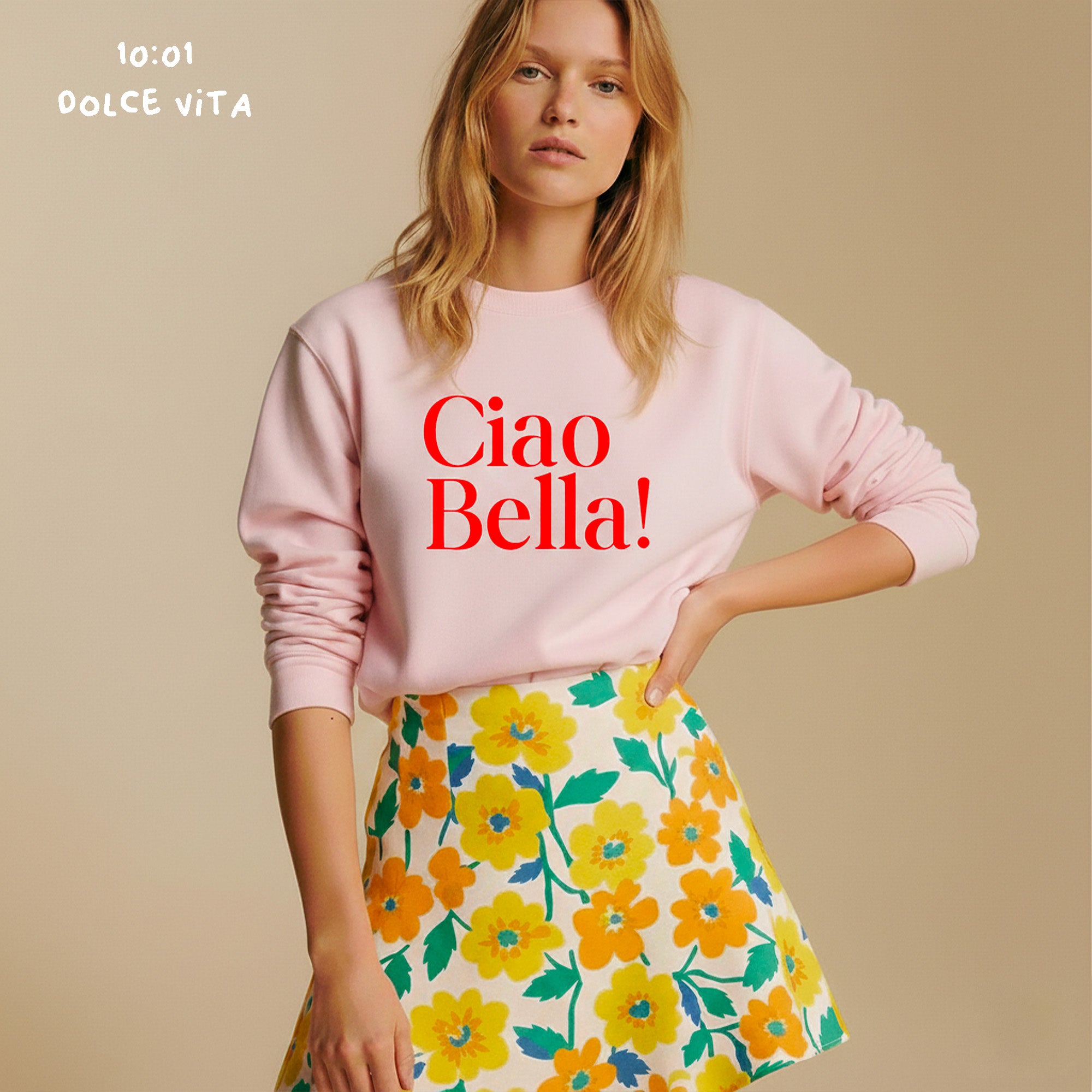 Sweat Ciao Bella - Sweat Dolce Vita - Sweat rose pour femme - Sweat idéal pour l'été.