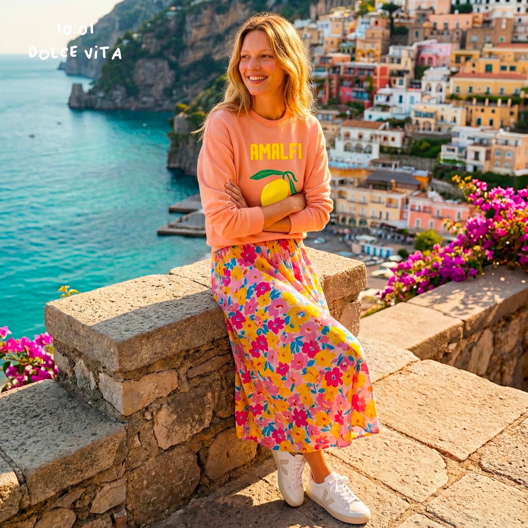 Sweat peche Amalfi - Sweat Dolce Vita - Sweat rose pour femme - Sweat idéal pour l'été.