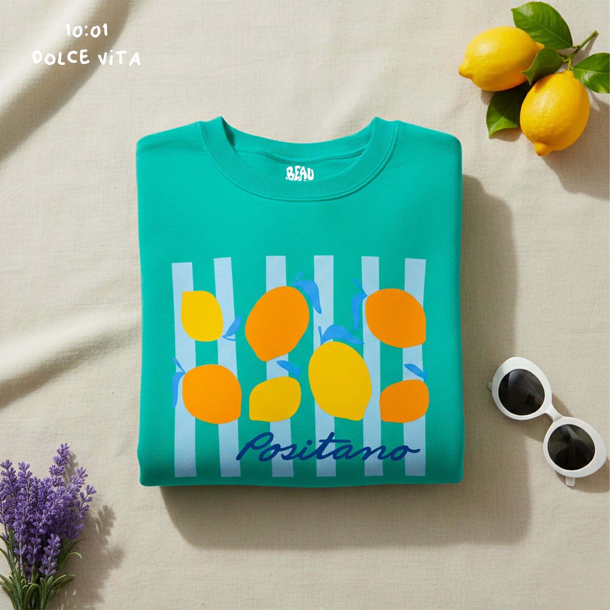 Sweat Positano - Sweat Dolce Vita - Sweat Turquoise pour femme - Sweat idéal pour l'été.