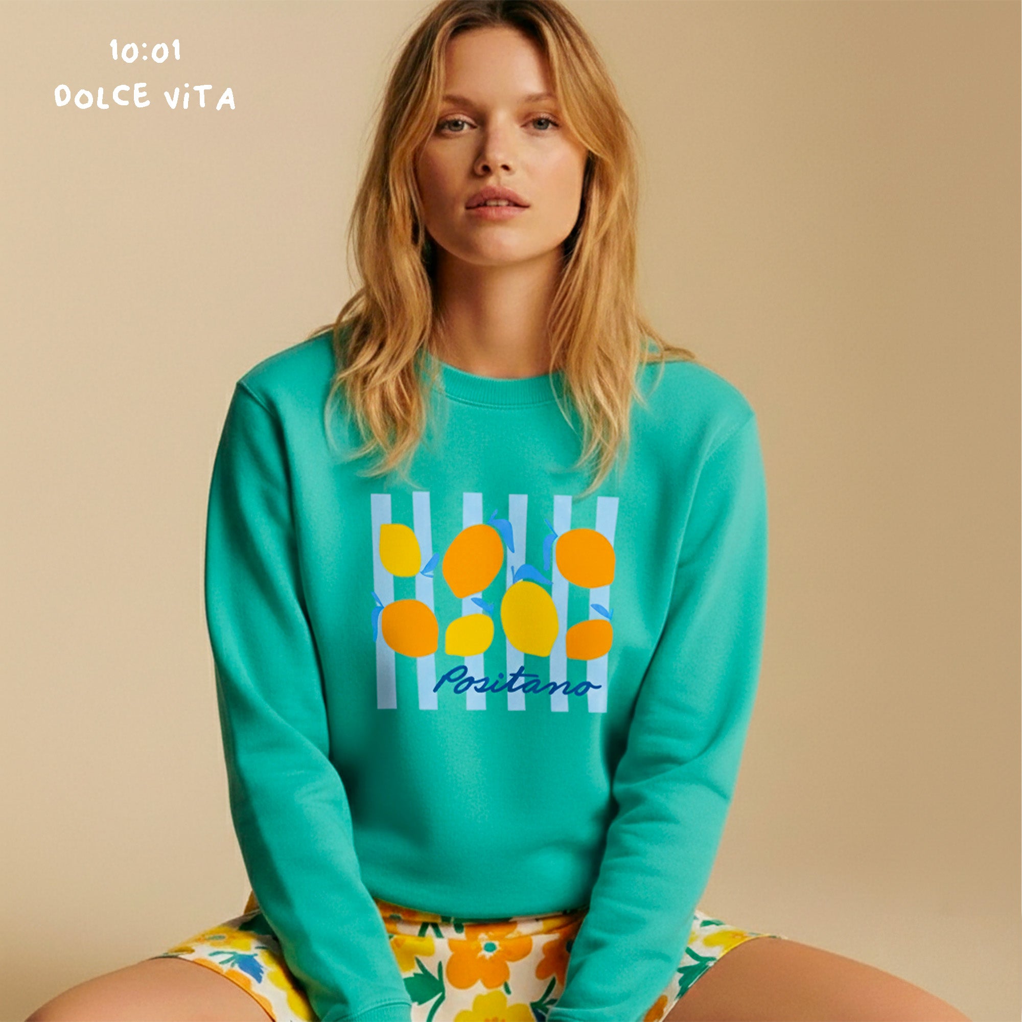 Sweat Positano - Sweat Dolce Vita - Sweat Turquoise pour femme - Sweat idéal pour l'été.