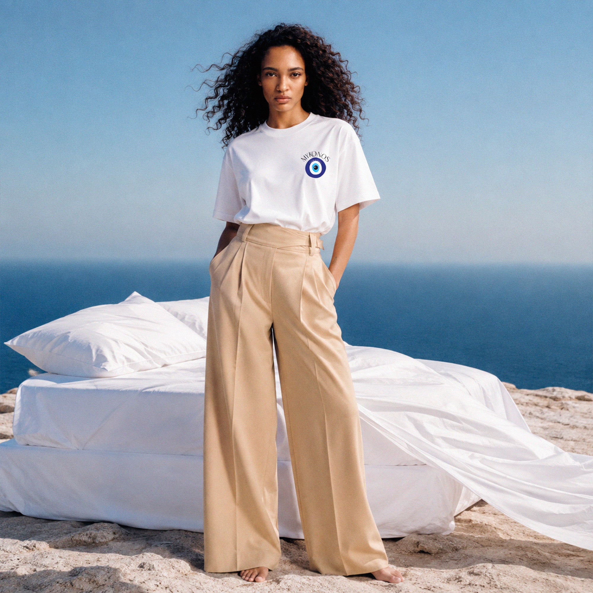 White Boxy Mykonos T-Shirt