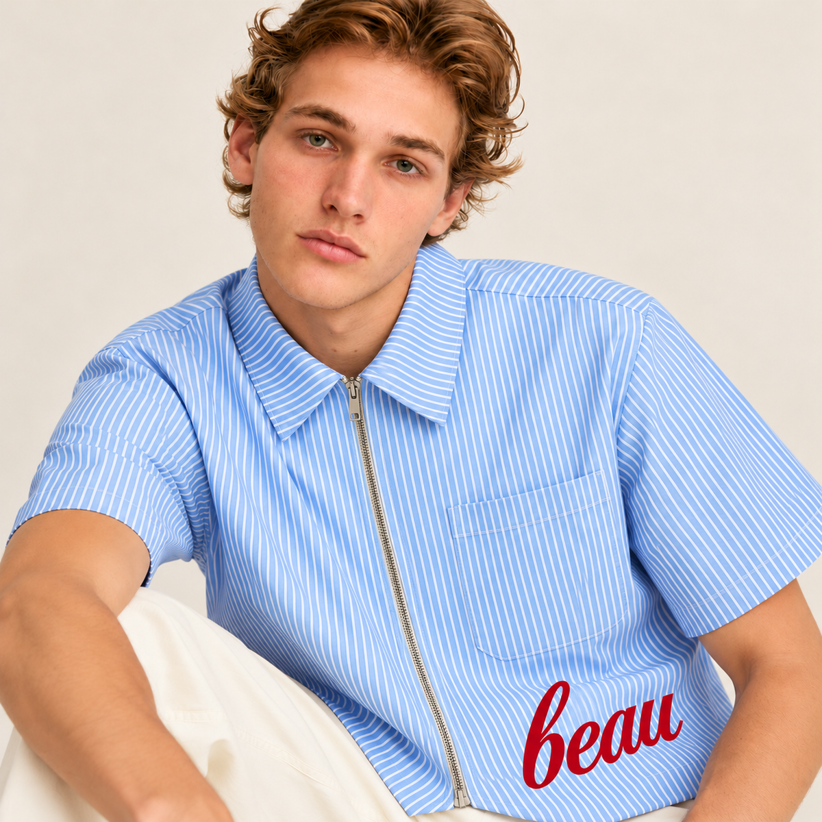 Chemise Boxy Zippée Rayée
