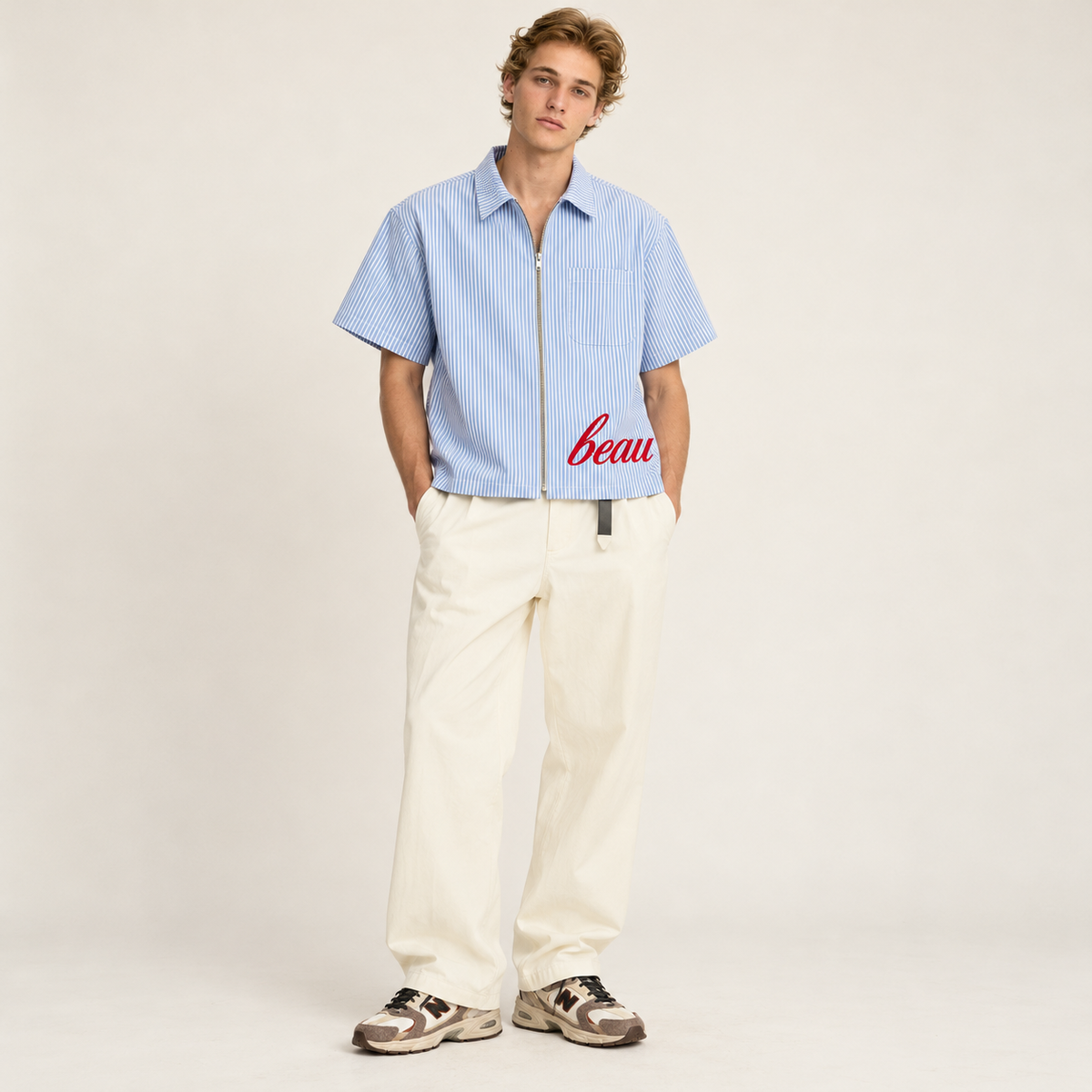 Chemise Boxy Zippée Rayée