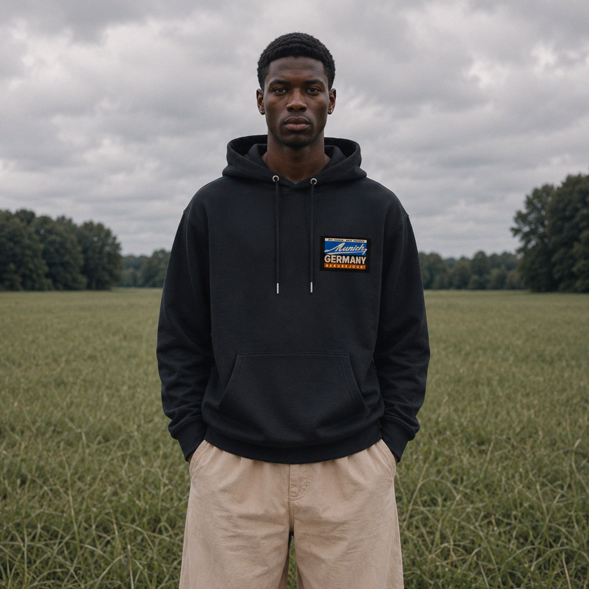 Hoodie Off Season Munich Beauséjour® coloris noir homme, impression graphique Off Season Munich dans le dos, vue de dos.