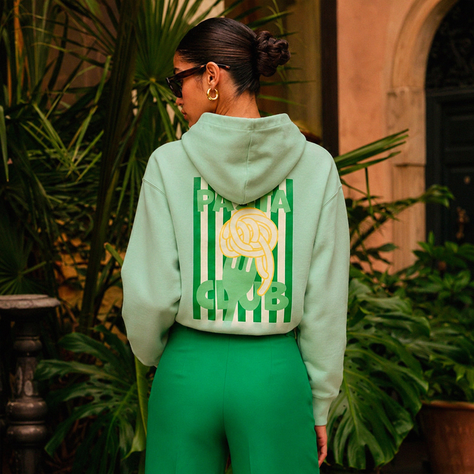 Hoodie vert aloe Pasta Club en coton biologique