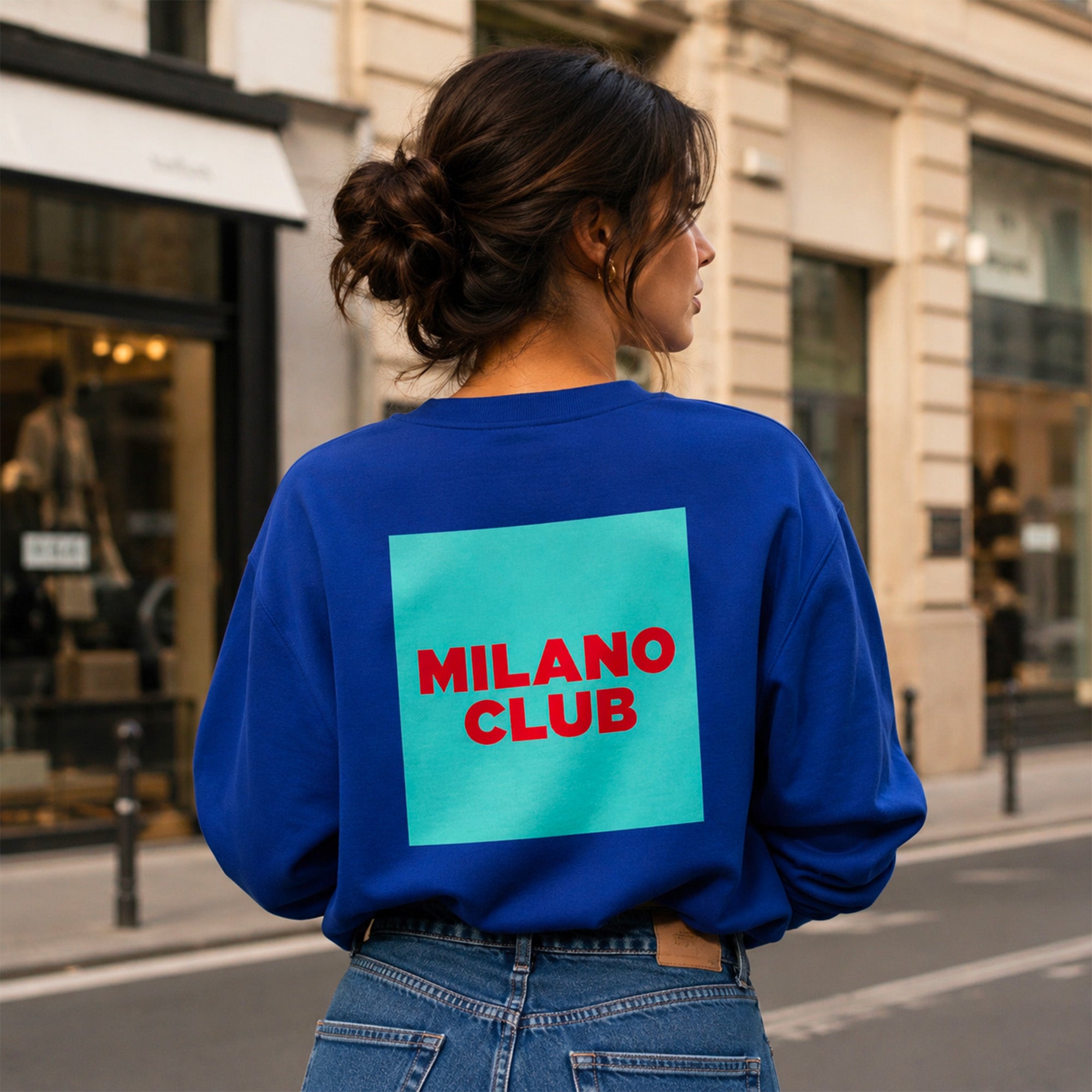 Sweat bleu Milano Club avec imprime graphique au dos