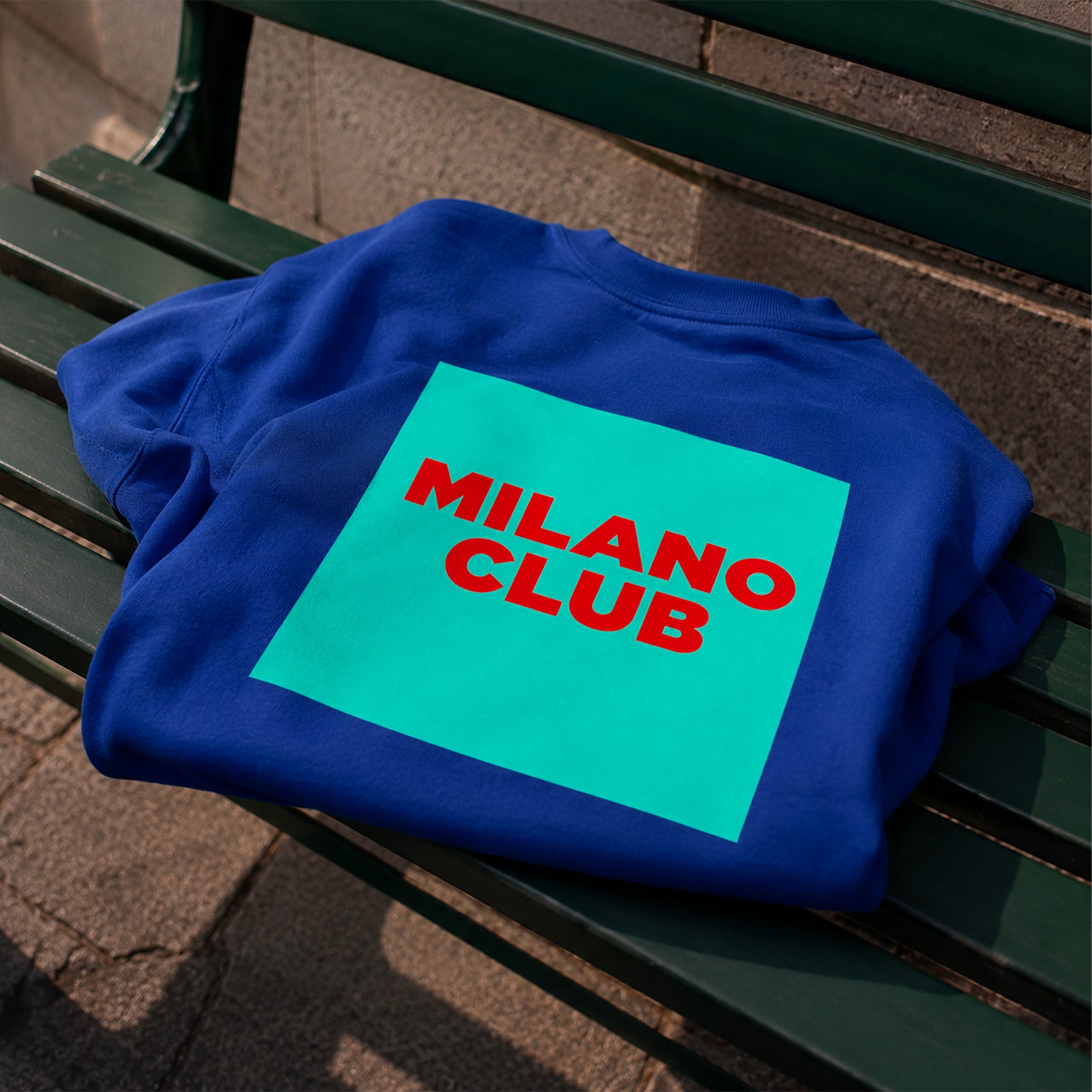 Sweat streetwear bleu avec imprime Milano Club rouge et vert