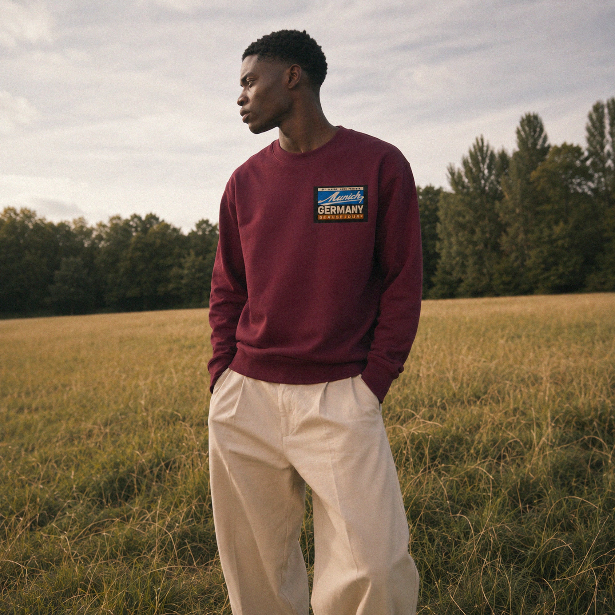 Sweat Off Season Munich Beauséjour® coloris bordeaux homme, impression graphique Off Season Munich dans le dos, vue de dos.