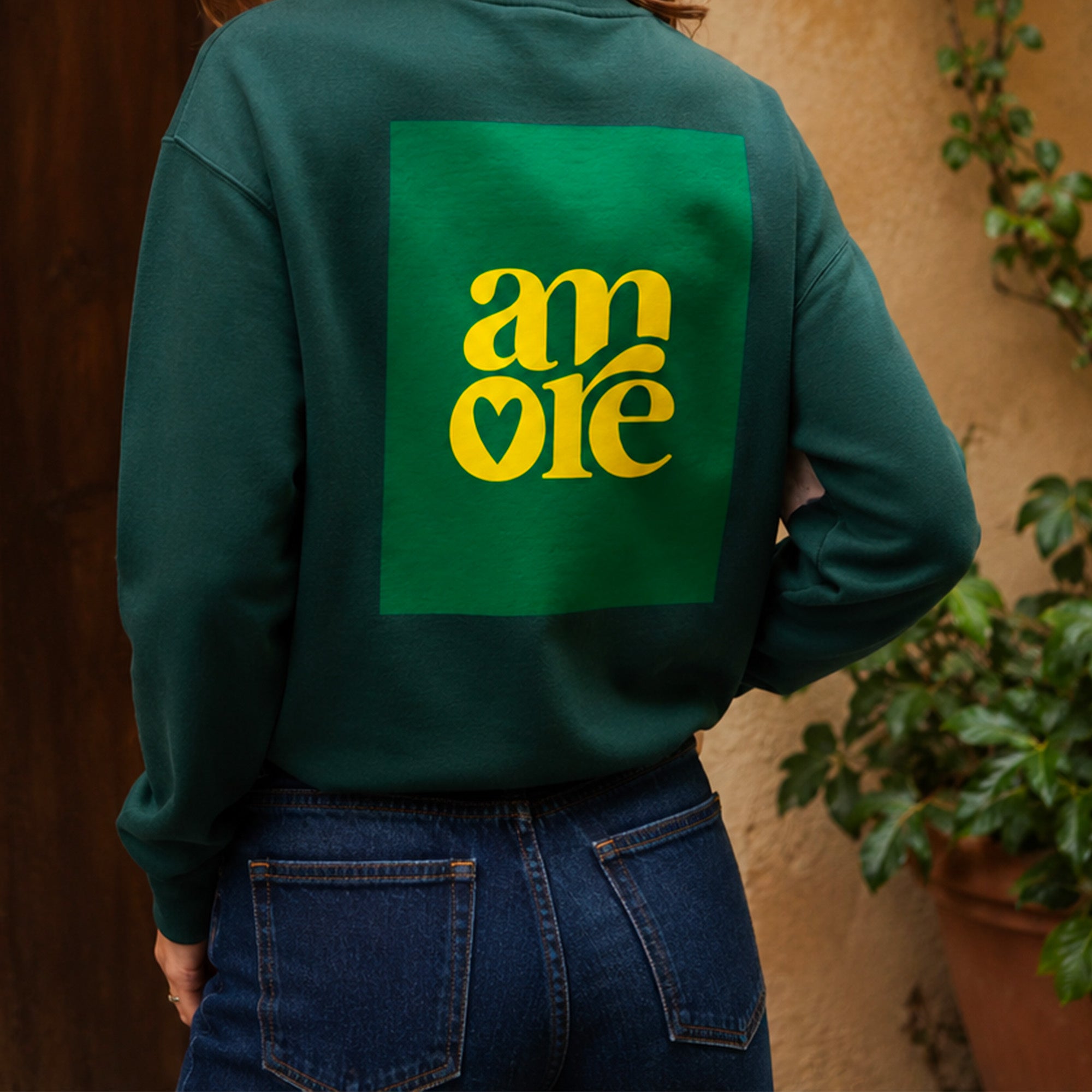 Sweat vert Milano Amore avec imprime graphique au dos