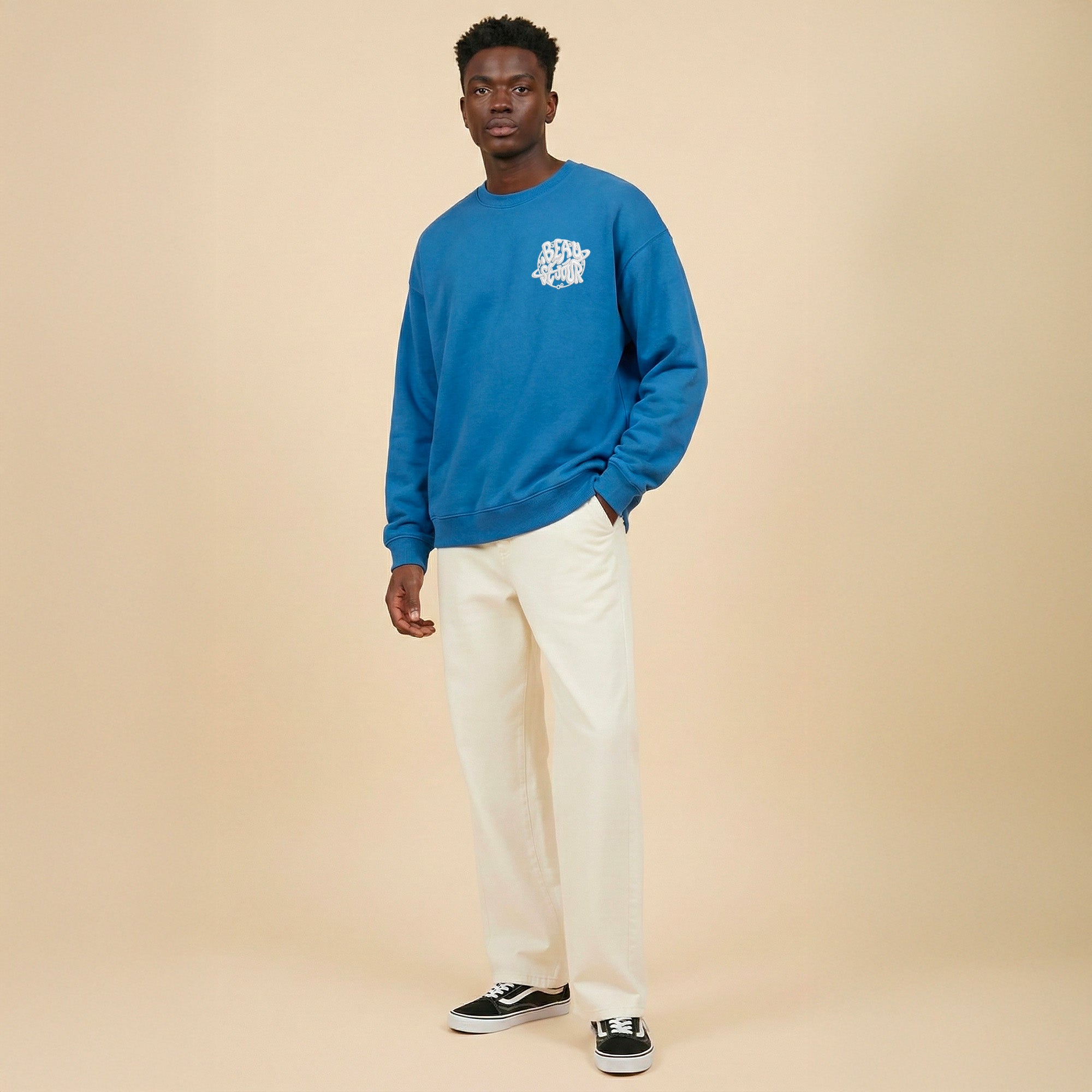 Sweat col rond bleu - Sweat homme oversized - 350 grammes - Beauséjour