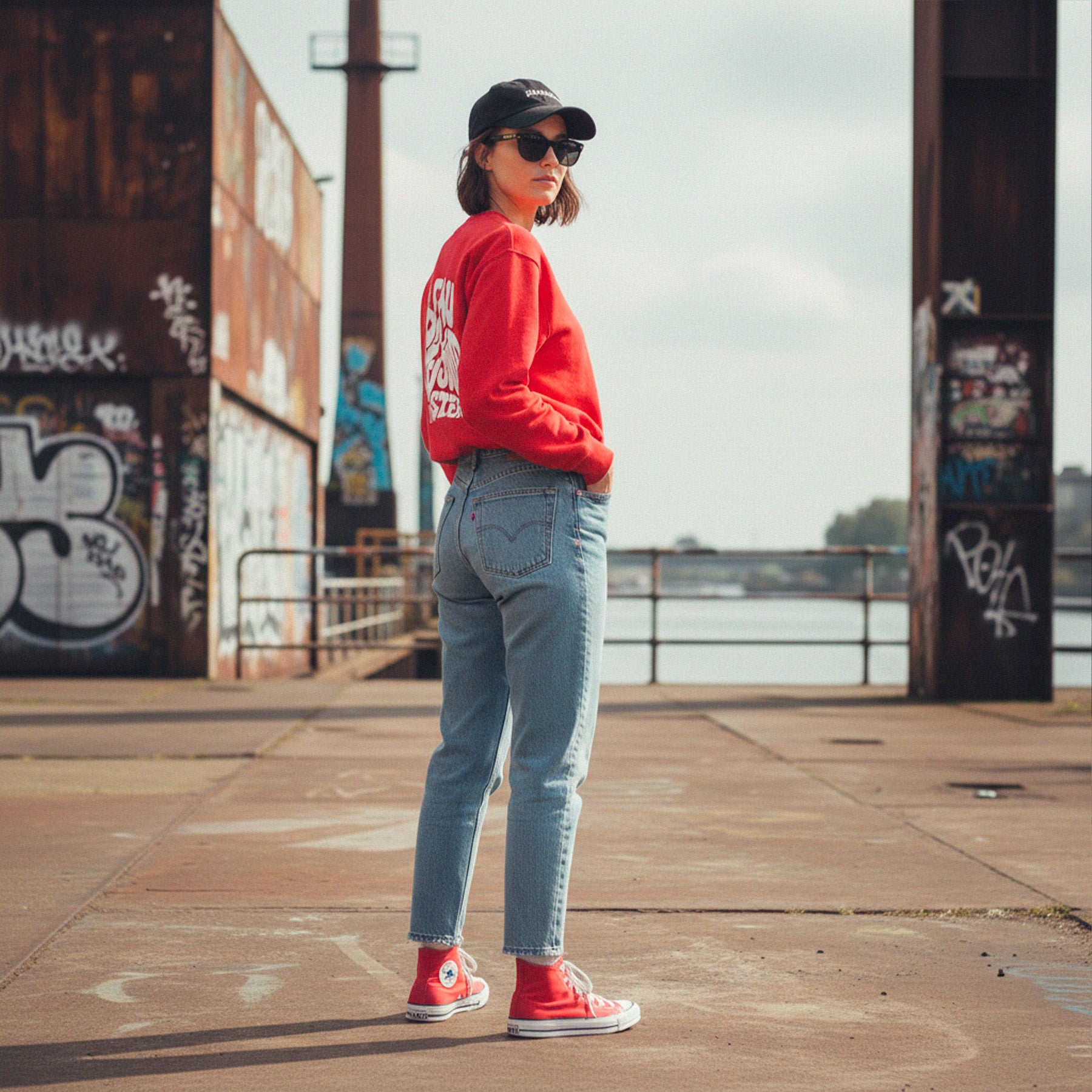 Sweatshirt Amsterdam. Sweatshirt rouge en coton biologique. Sweatshirt col rond amsterdam.