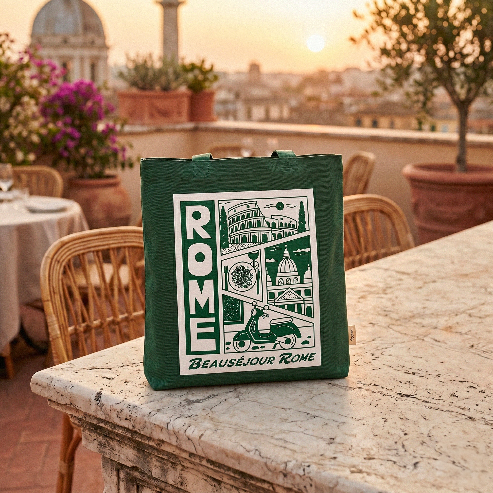 tote bag rome design graphique italien colisee pates scooter
