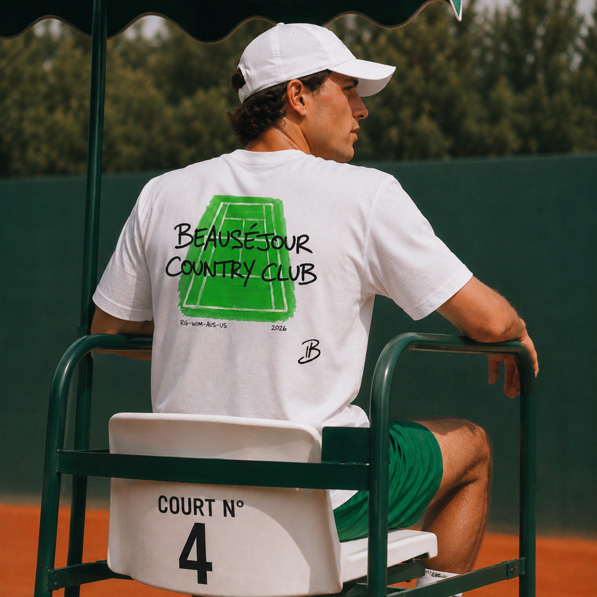 T-shirt Beauséjour country club® homme coloris blanc, vue de dos, jersey simple 180 grammes.