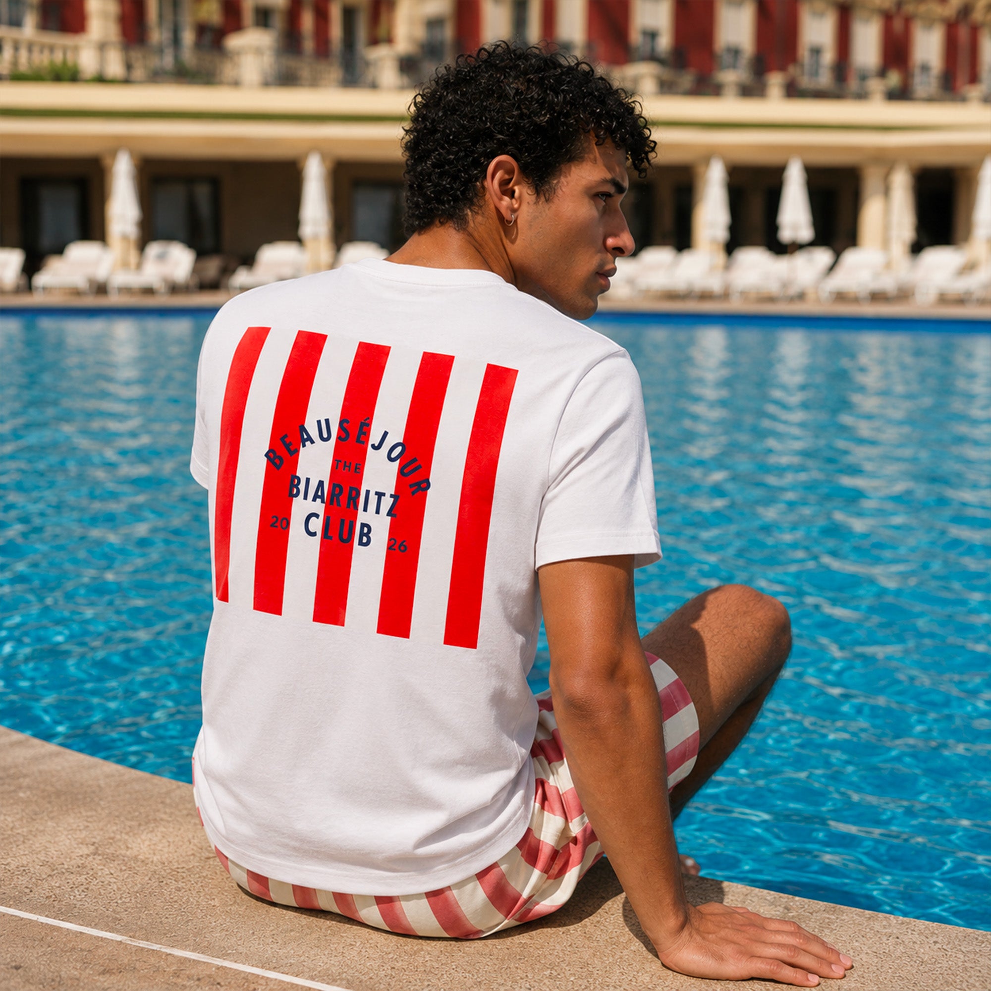 tshirt blanc beausejour biarritz club rayures rouges dos