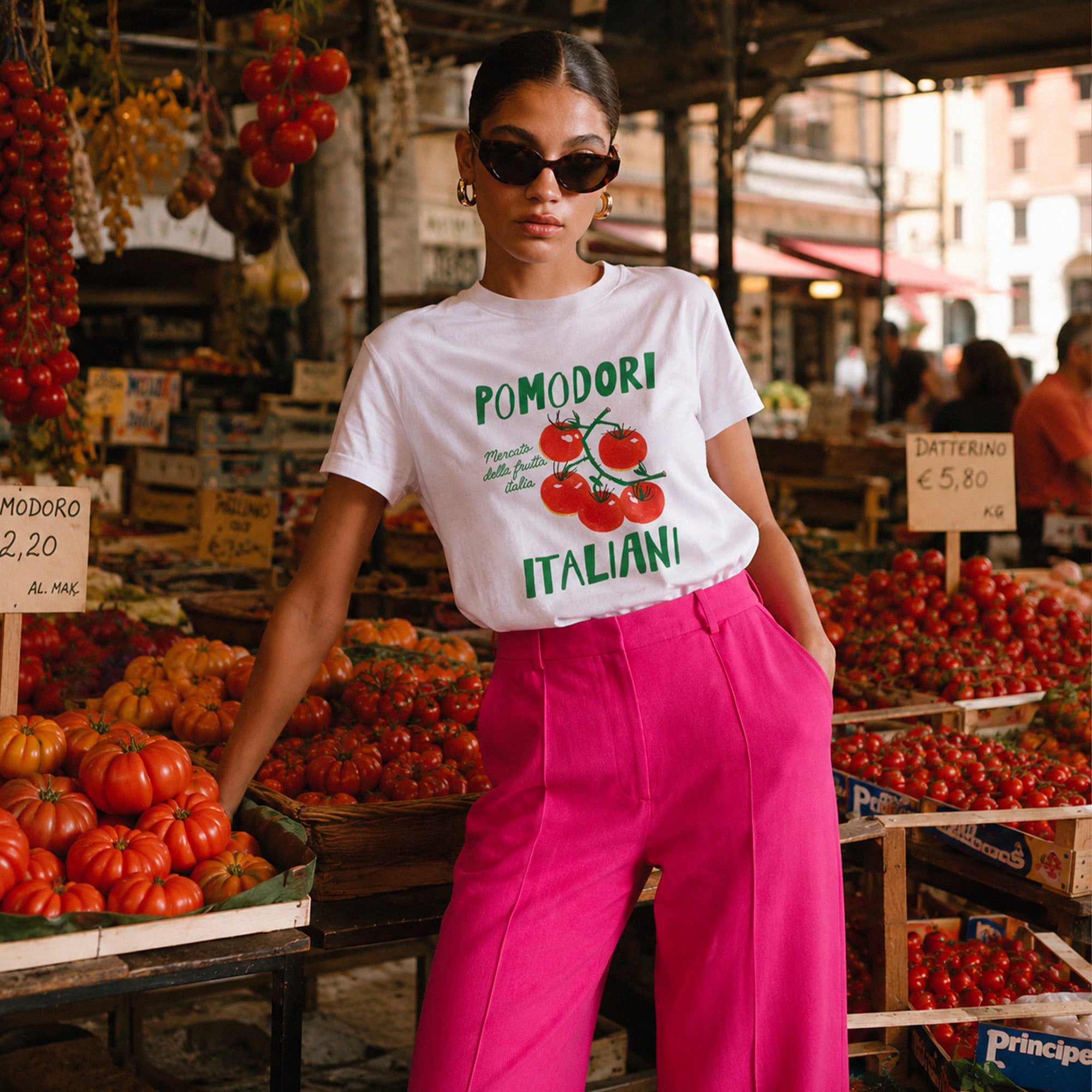 Tshirt blanc femme avec illustration tomates italiennes