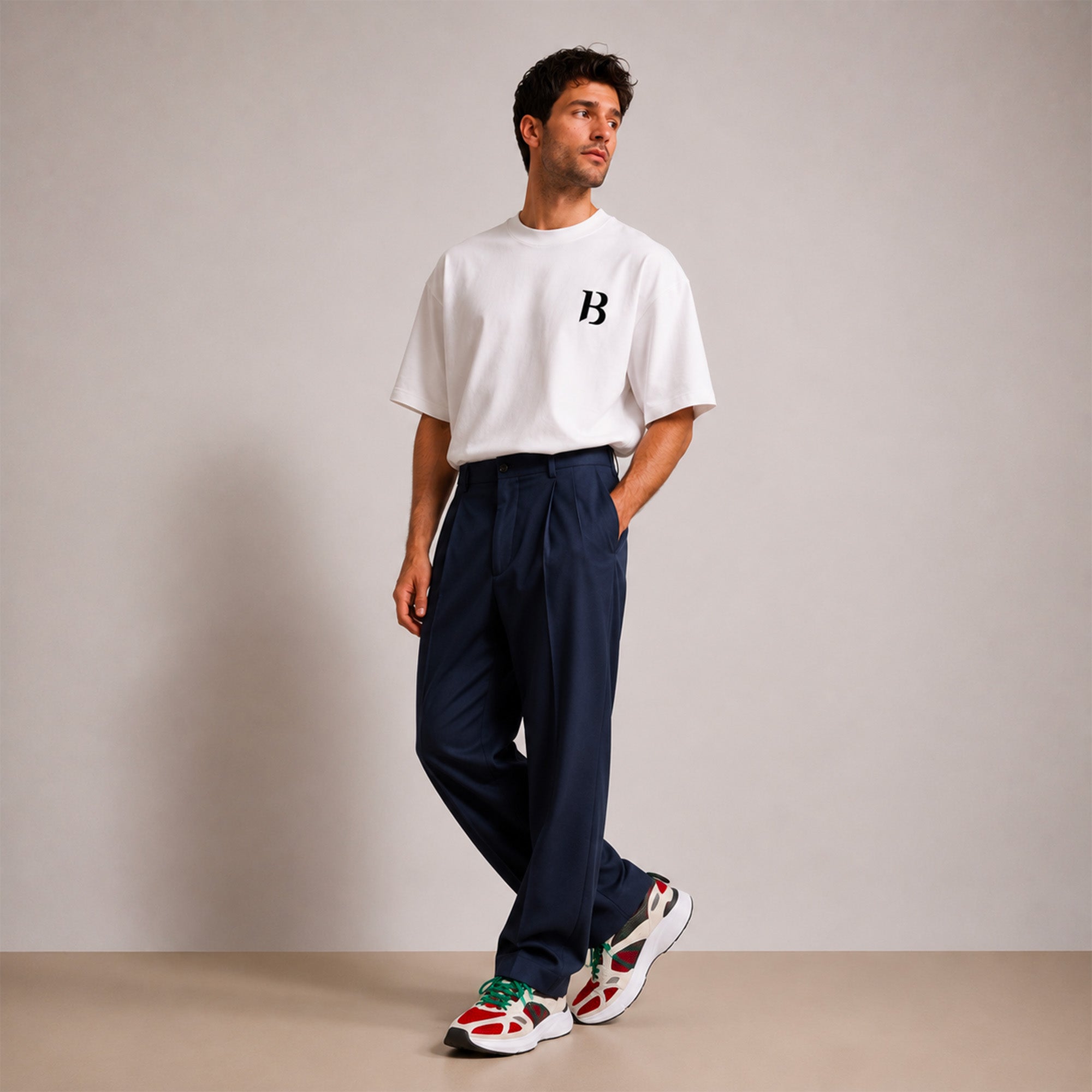 Tshirt boxy blanc Beauséjour homme avec coupe oversize et logo poitrine