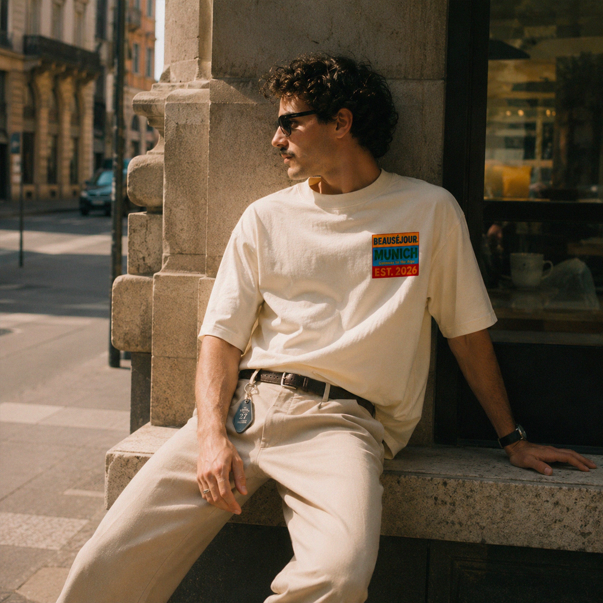 T-Shirt Boxy Gateway to the Alps Beauséjour® coloris crème homme, impression graphique Gateway to the Alps dans le dos, vue de dos.