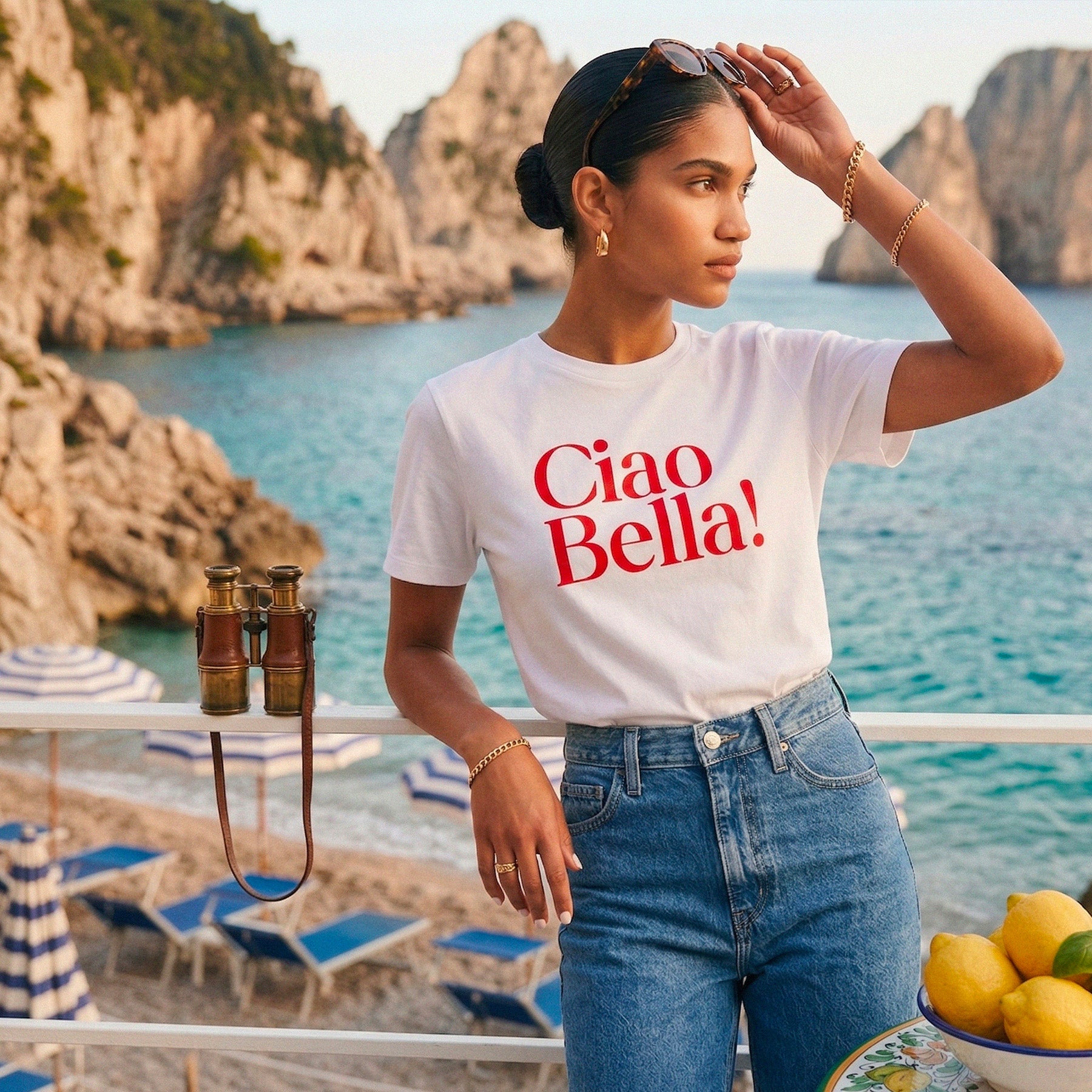 Look estival chic avec tshirt Ciao Bella et jean été