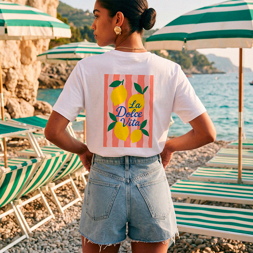 Tshirt blanc femme La Dolce Vita inspire de la cote amalfitaine et des vacances italiennes