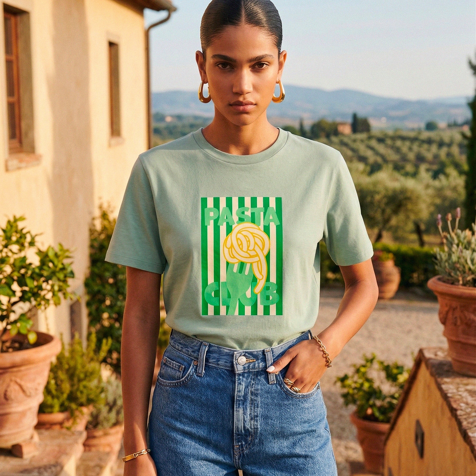 Tshirt blanc vert Pasta Club style dolce vita italienne