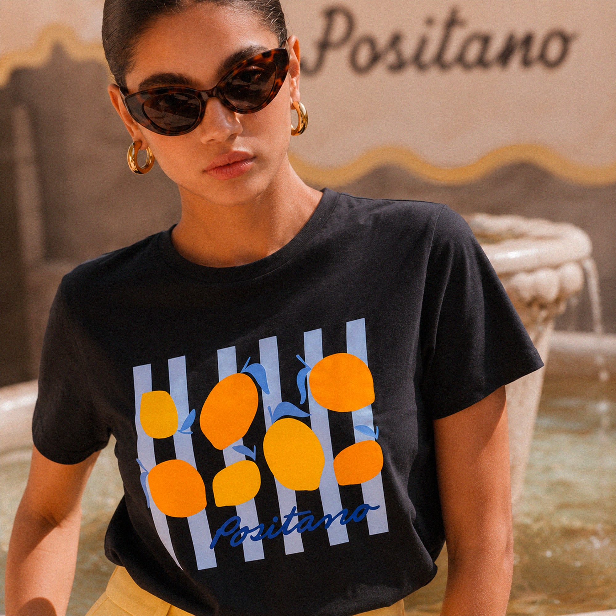 Tshirt noir femme inspire de la cote amalfitaine