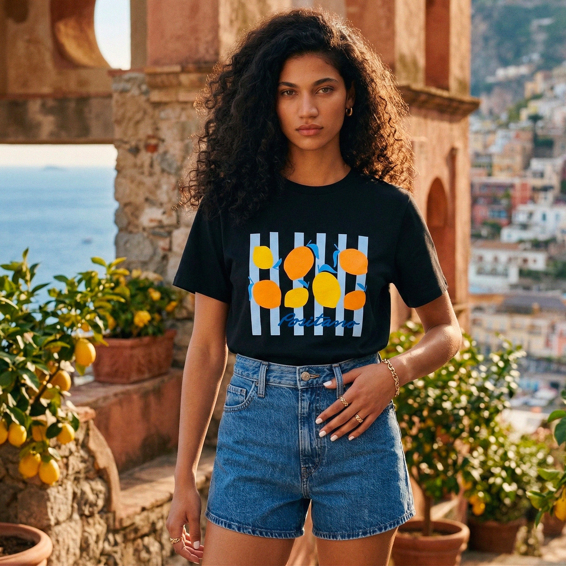 Tshirt graphique noir avec citrons et inspiration italienne