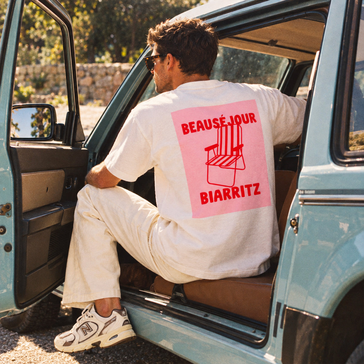 tshirt blanc beausejour biarritz homme coton biologique, vue de dos.