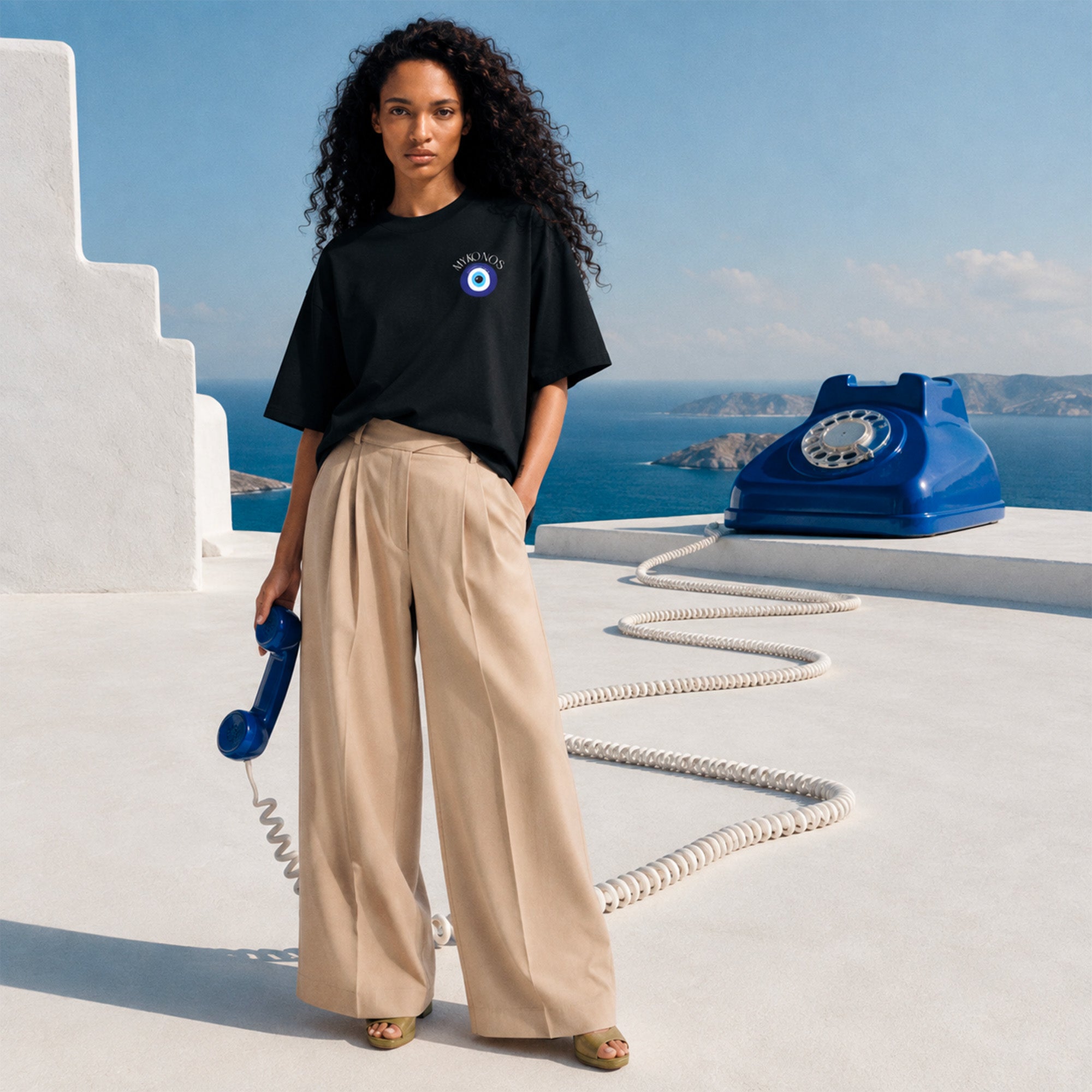 T-Shirt boxy noir Mykonos