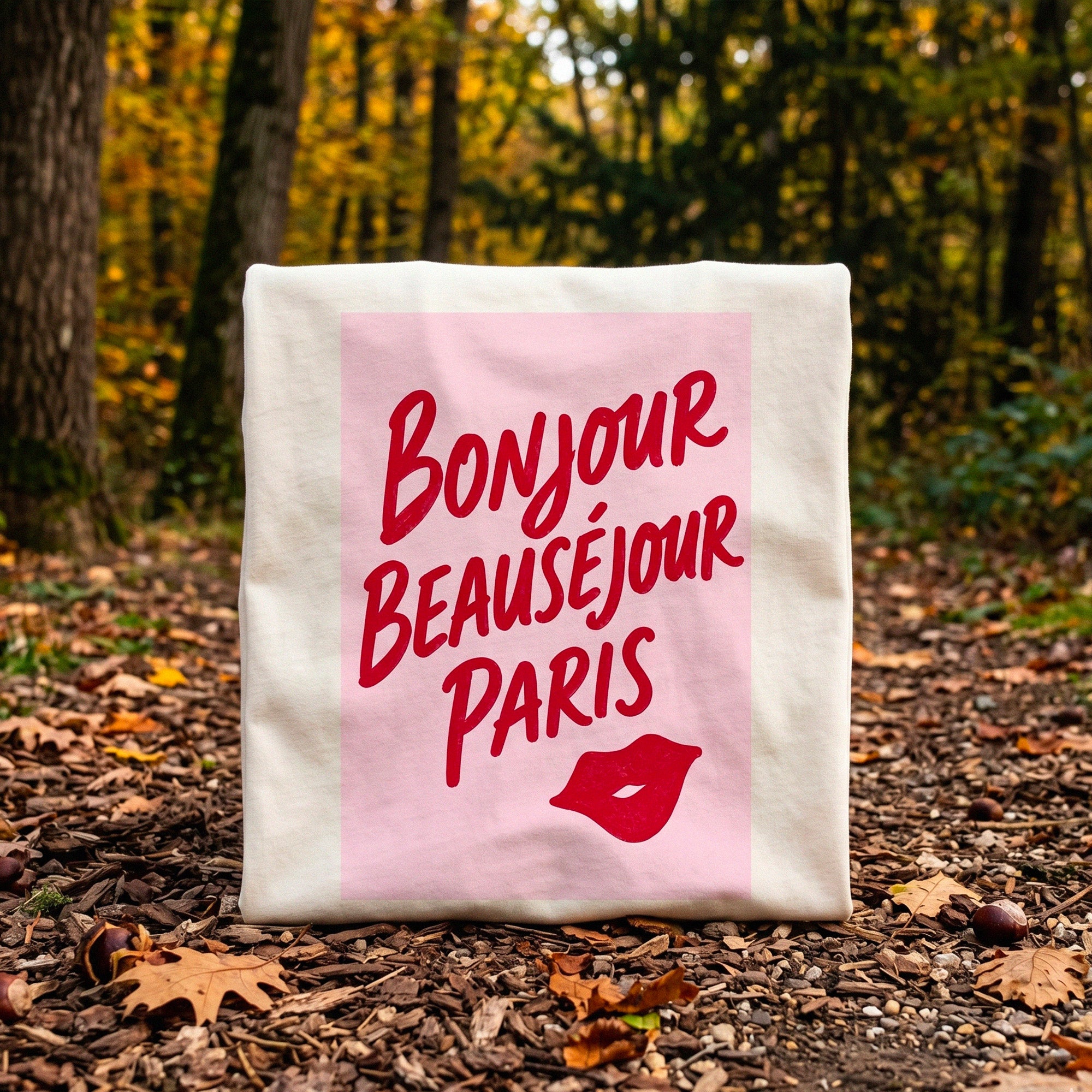 T-shirt femme creme Beausejour print Bonjour Beausejour Paris, design graphique rouge, look estival casual chic.