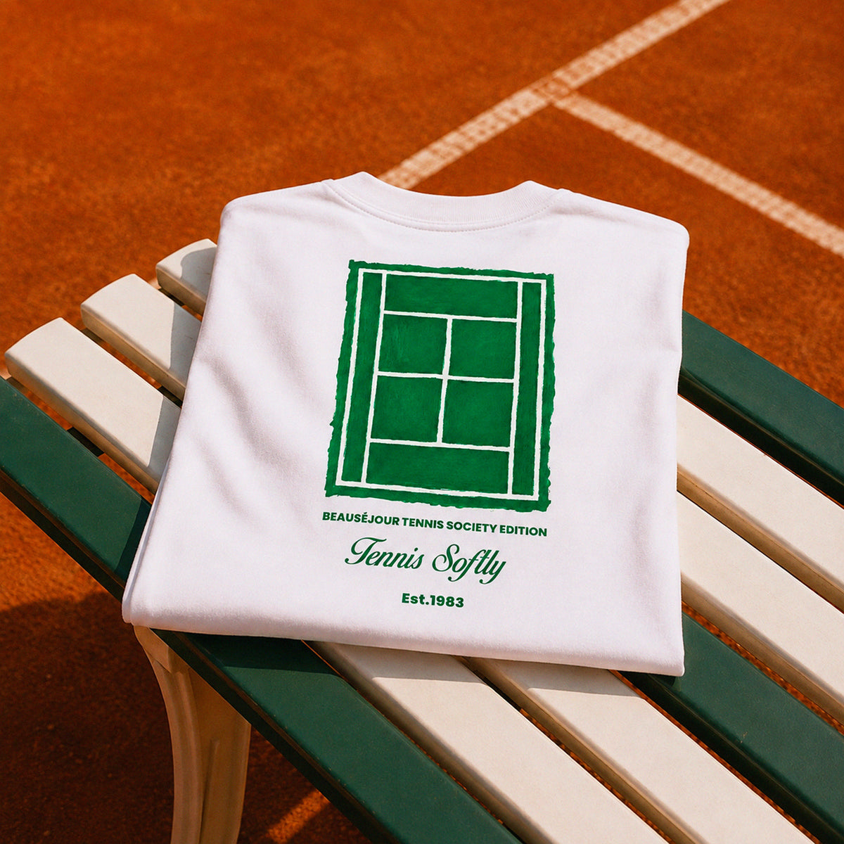 T-shirt Tennis Beauséjour blanc vert, packshot produit.