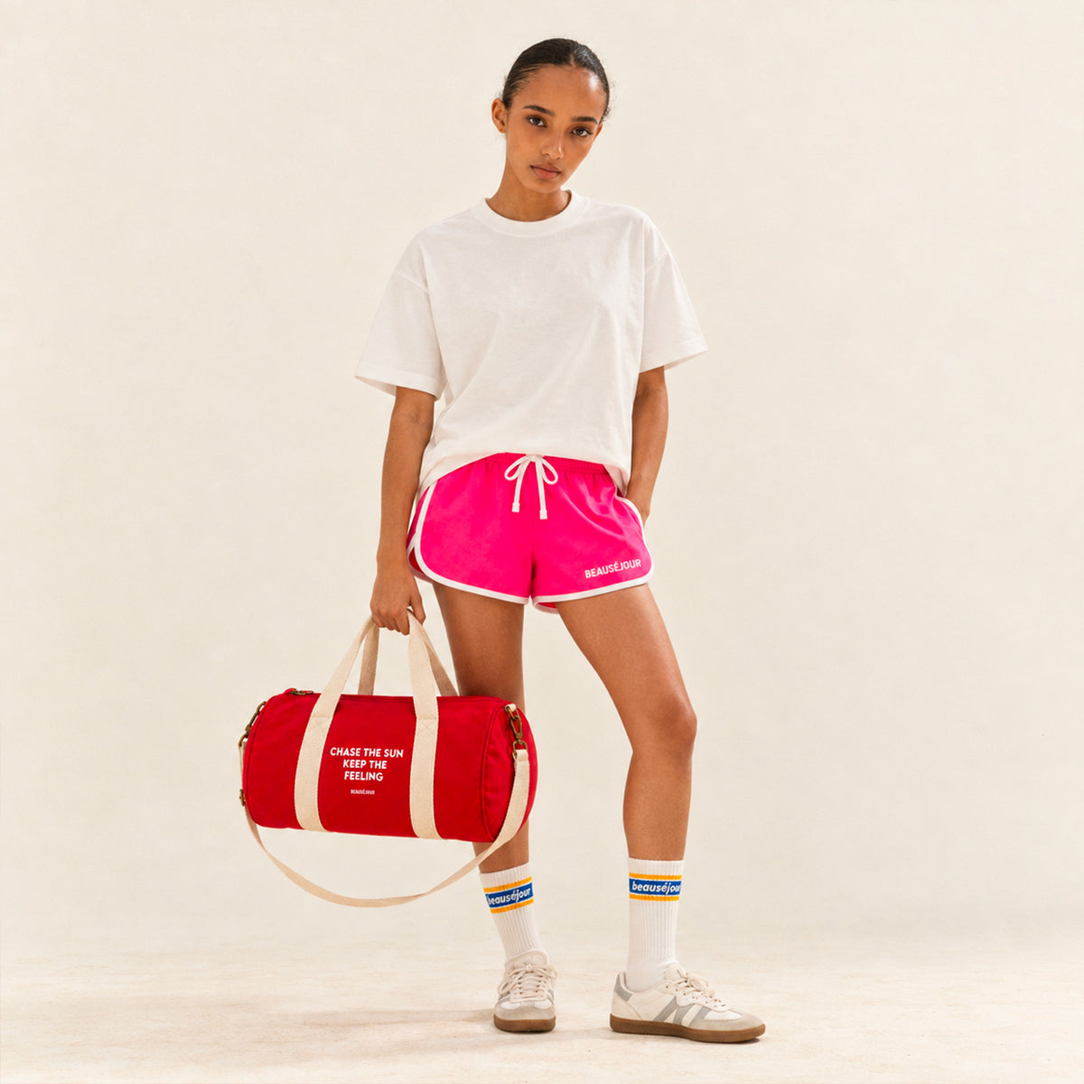 Short de sport rose pour femme. 100% Coton.
