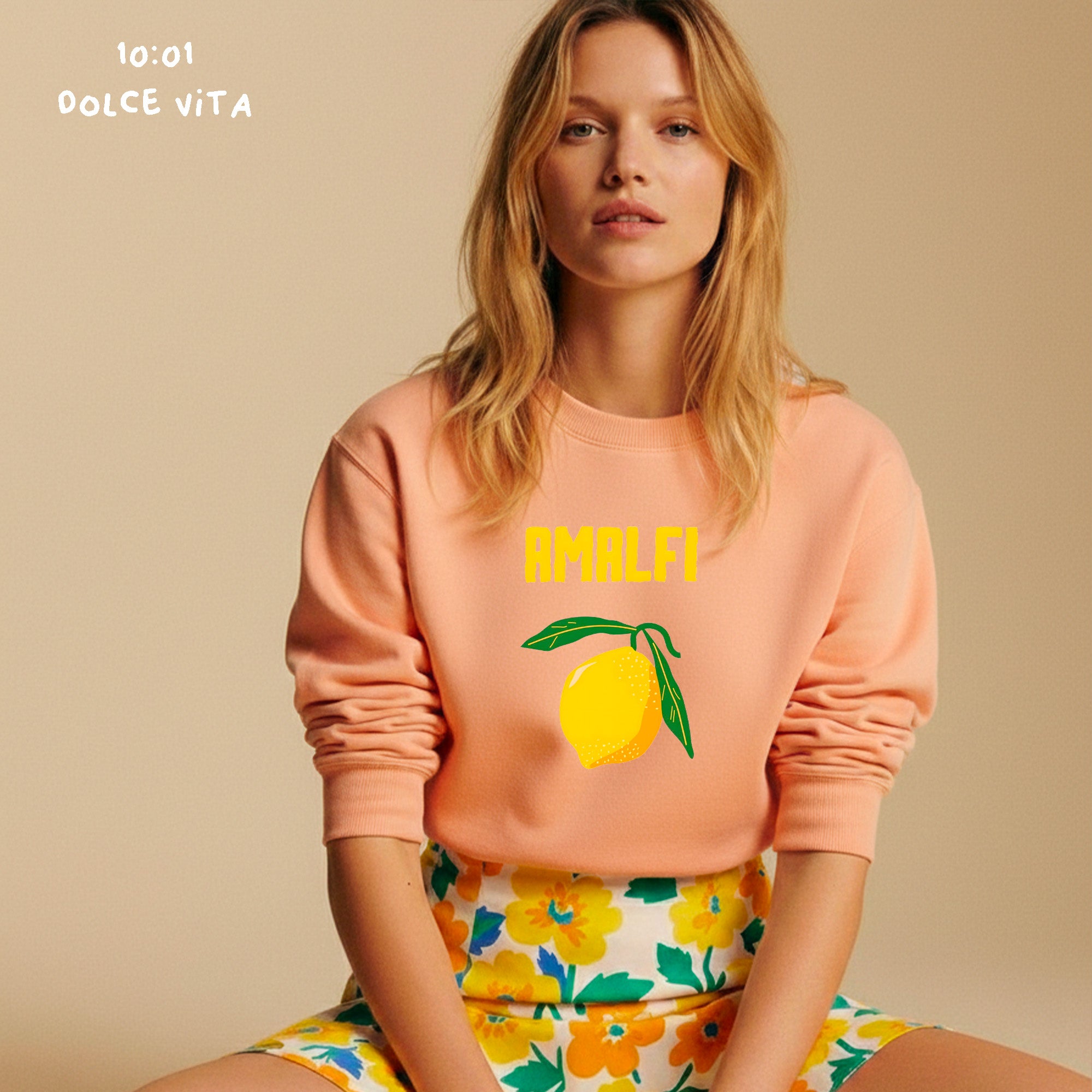 Sweat peche Amalfi - Sweat Dolce Vita - Sweat rose pour femme - Sweat idéal pour l'été.