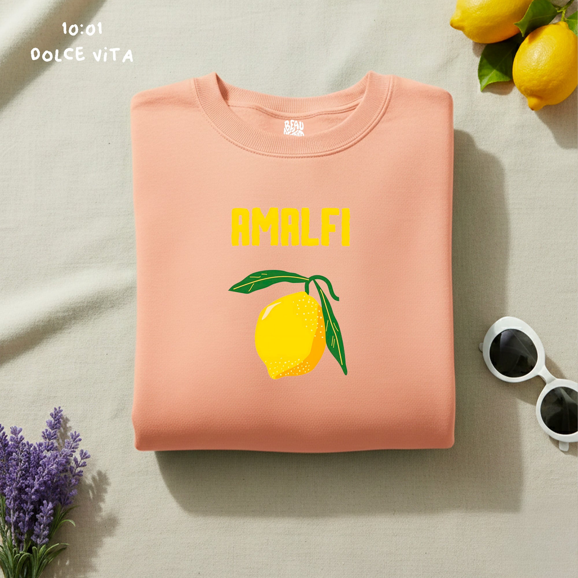 Sweat peche Amalfi - Sweat Dolce Vita - Sweat rose pour femme - Sweat idéal pour l'été.