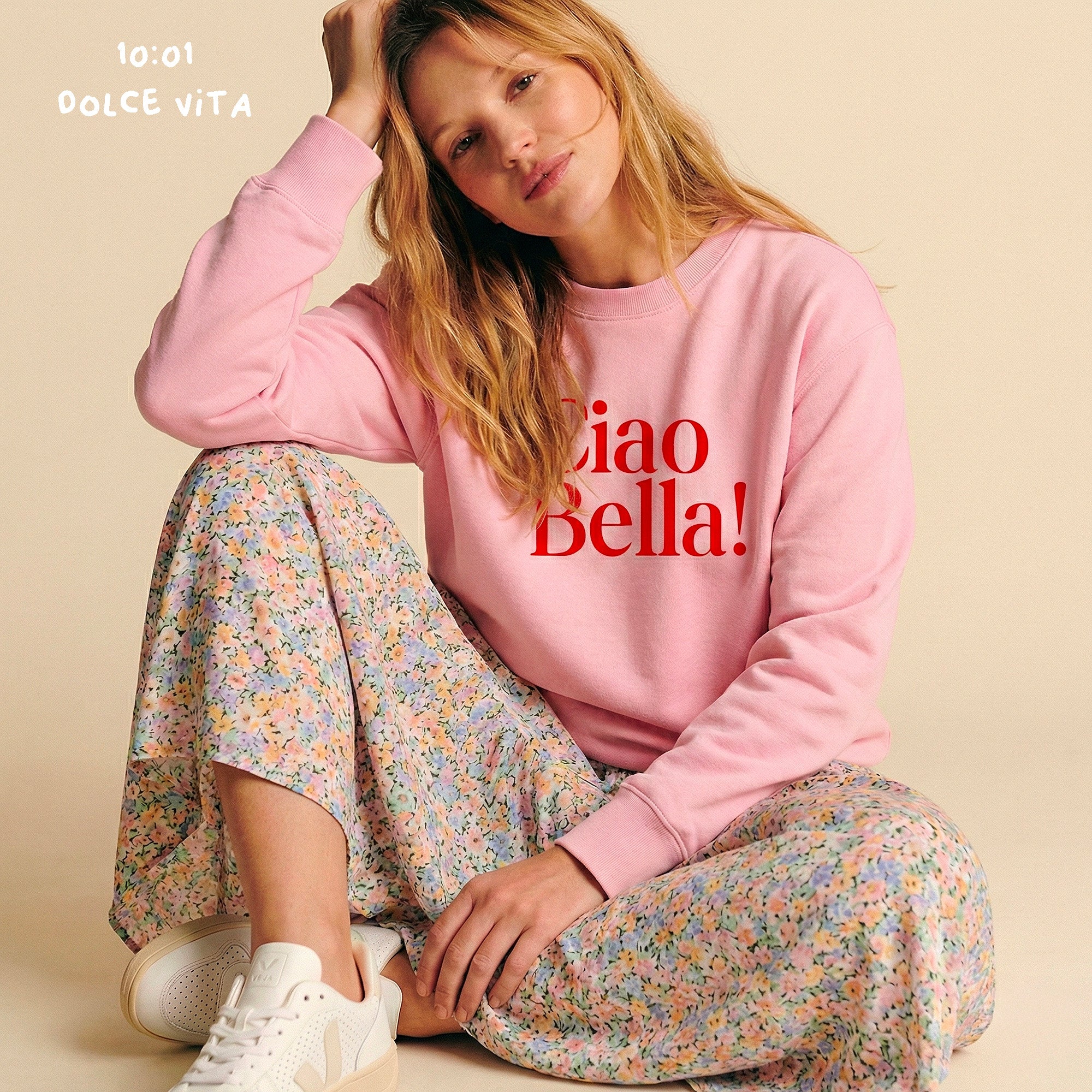 Sweat Ciao Bella - Sweat Dolce Vita - Sweat rose pour femme - Sweat idéal pour l'été.