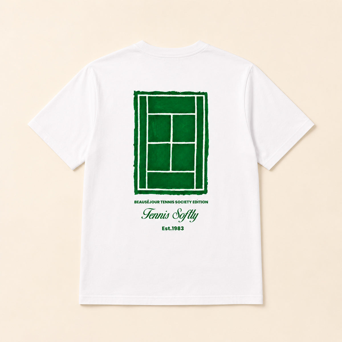 T-shirt Tennis Beauséjour blanc vert, vue de dos.