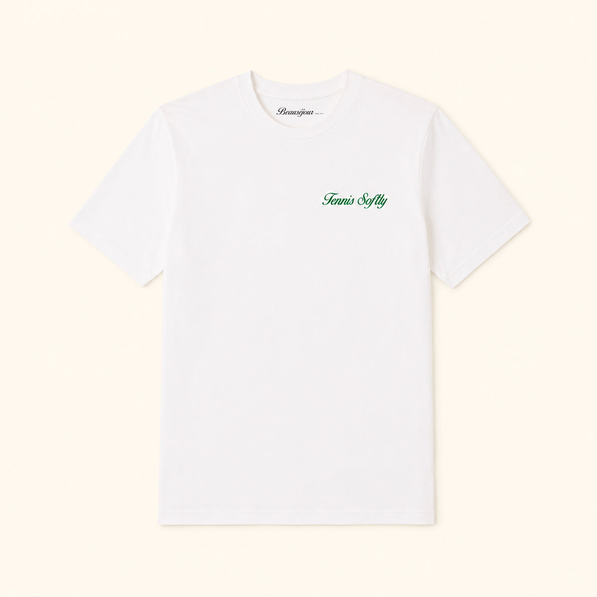 T-shirt Tennis Beauséjour blanc vert, vue de face.