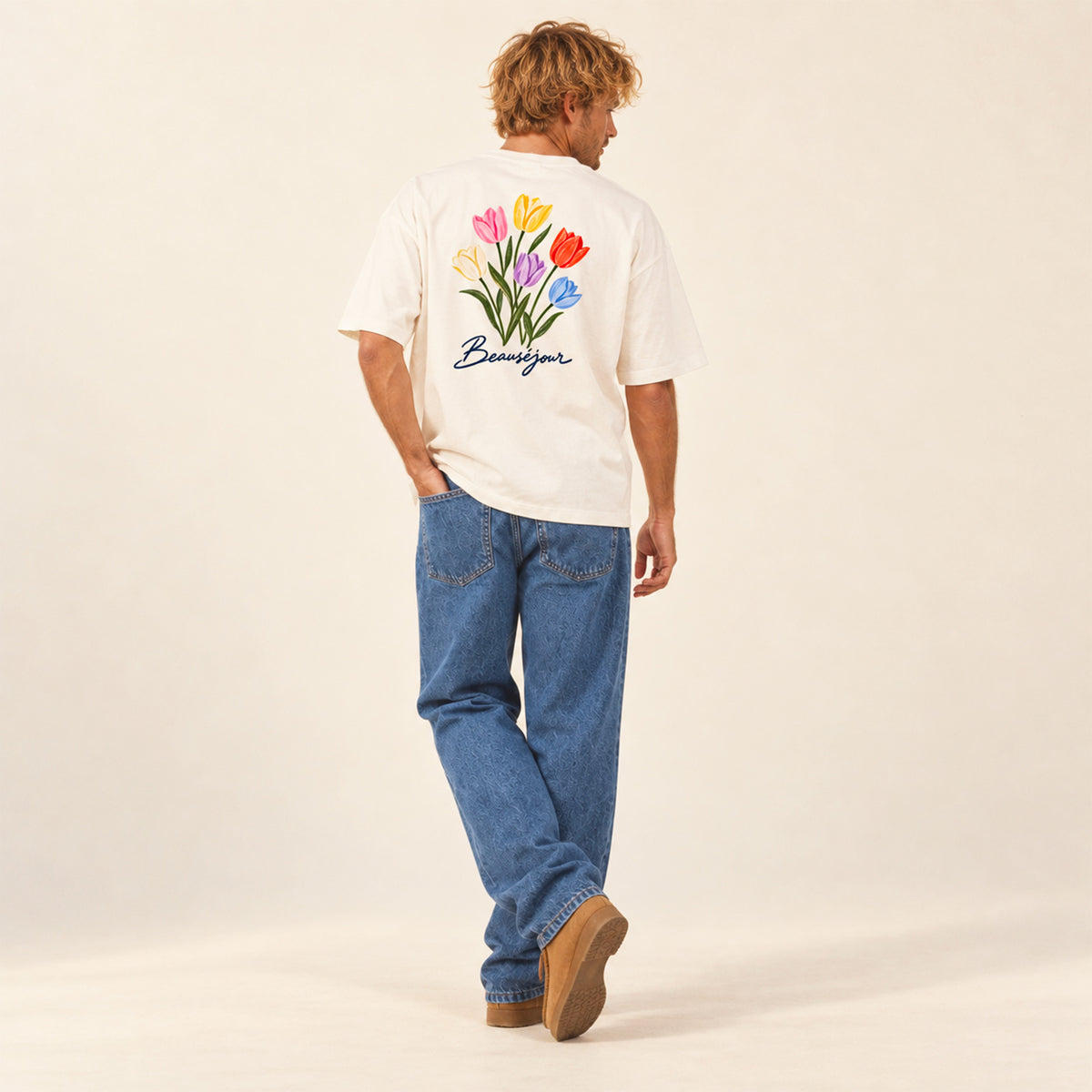 TShirt boxy beauséjour amterdam tulipes. 100% coton biologique. Imprimé floral dos.