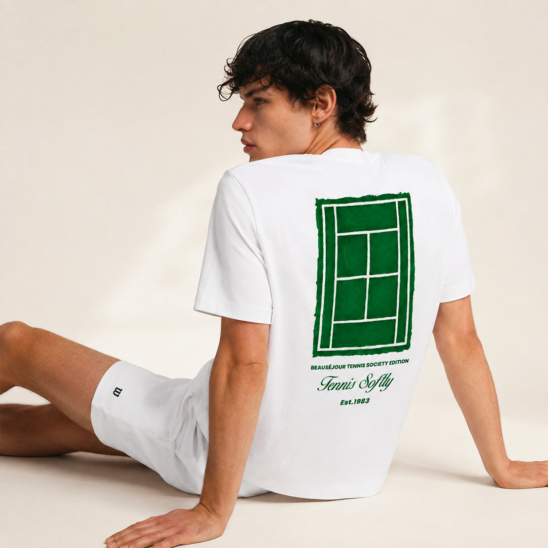 T-shirt Tennis Homme Beauséjour blanc vert, porté par un homme, vue 2.