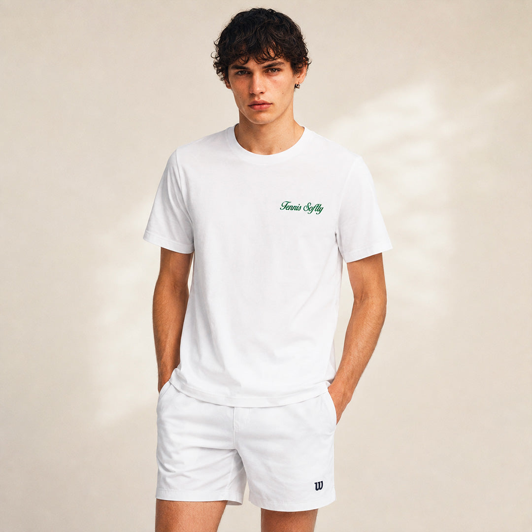 T-shirt Tennis Homme Beauséjour blanc vert, porté par un homme, vue 5.